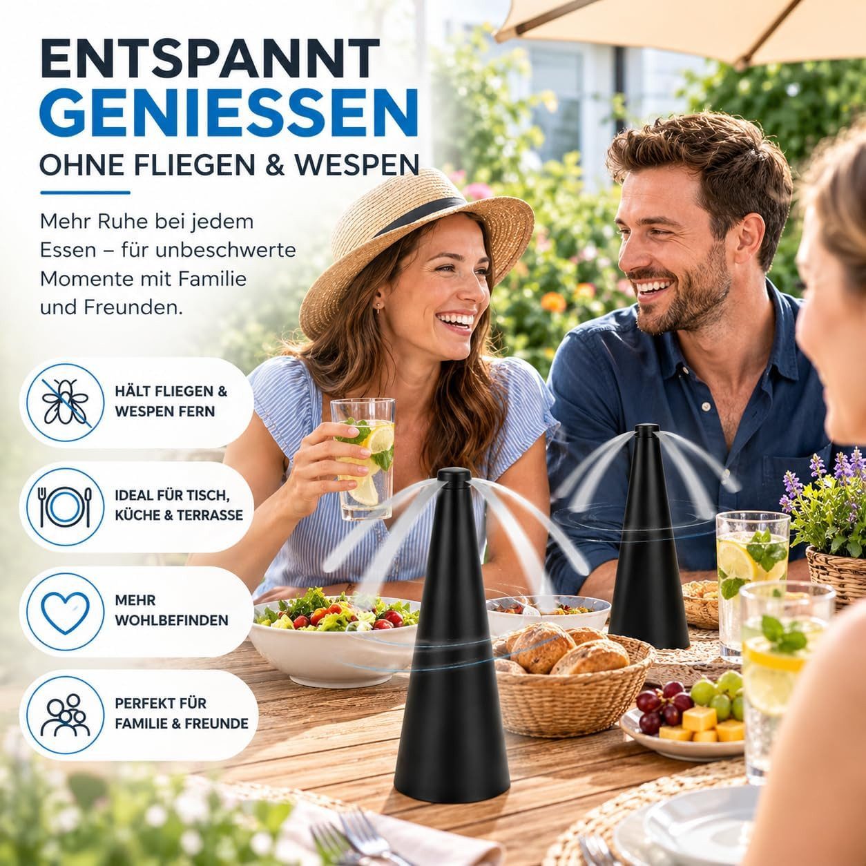 TK Gruppe Fliegenwedler Fliegenwedler für den Tisch - Fliegenventilator Wespenabwehr Terrasse – Bild 3 von 5