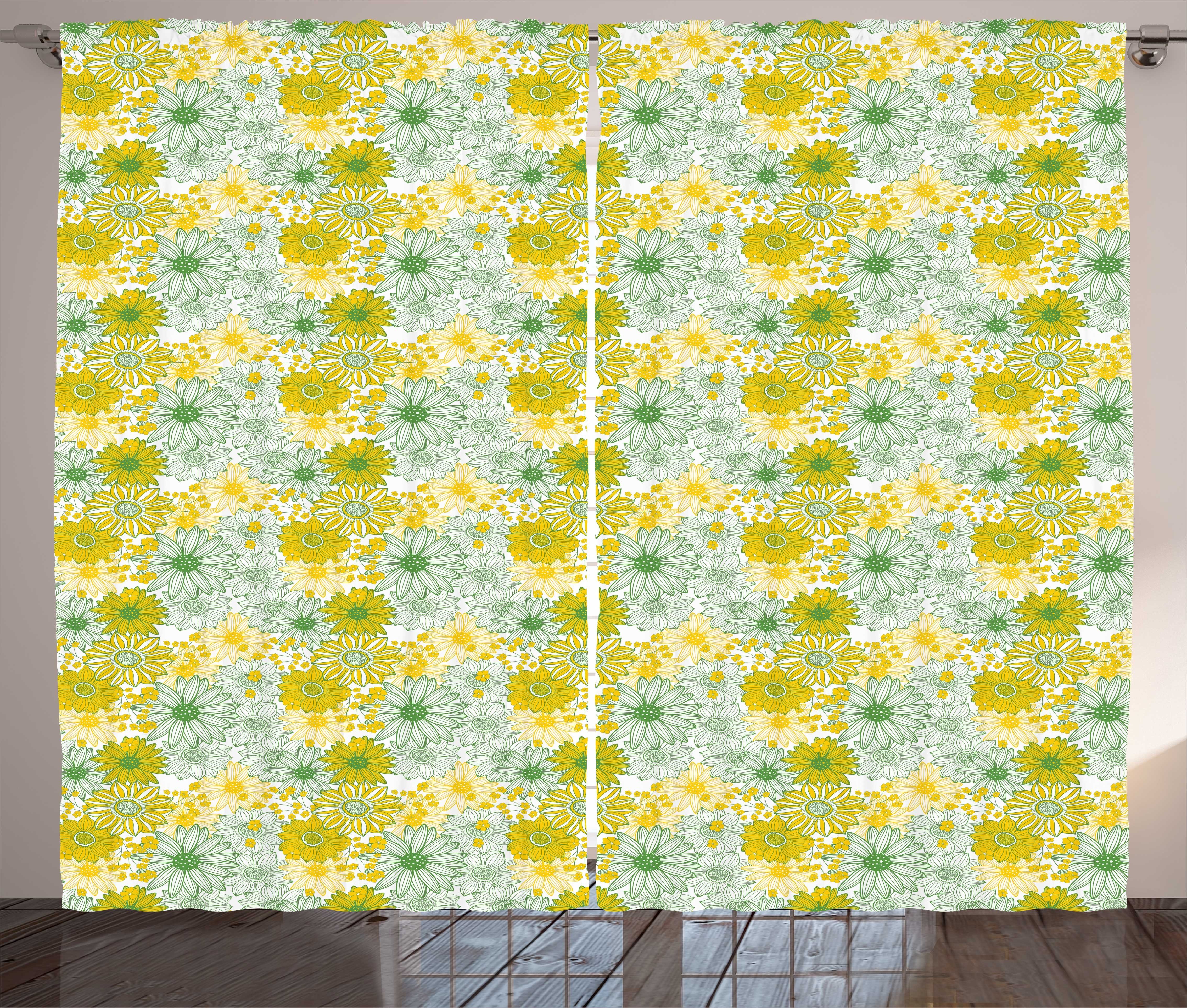 Gardine Schlafzimmer Kräuselband Vorhang mit Schlaufen und Haken, Abakuhaus, Sonnenblume Botanik Kunst Blumen Cartoon