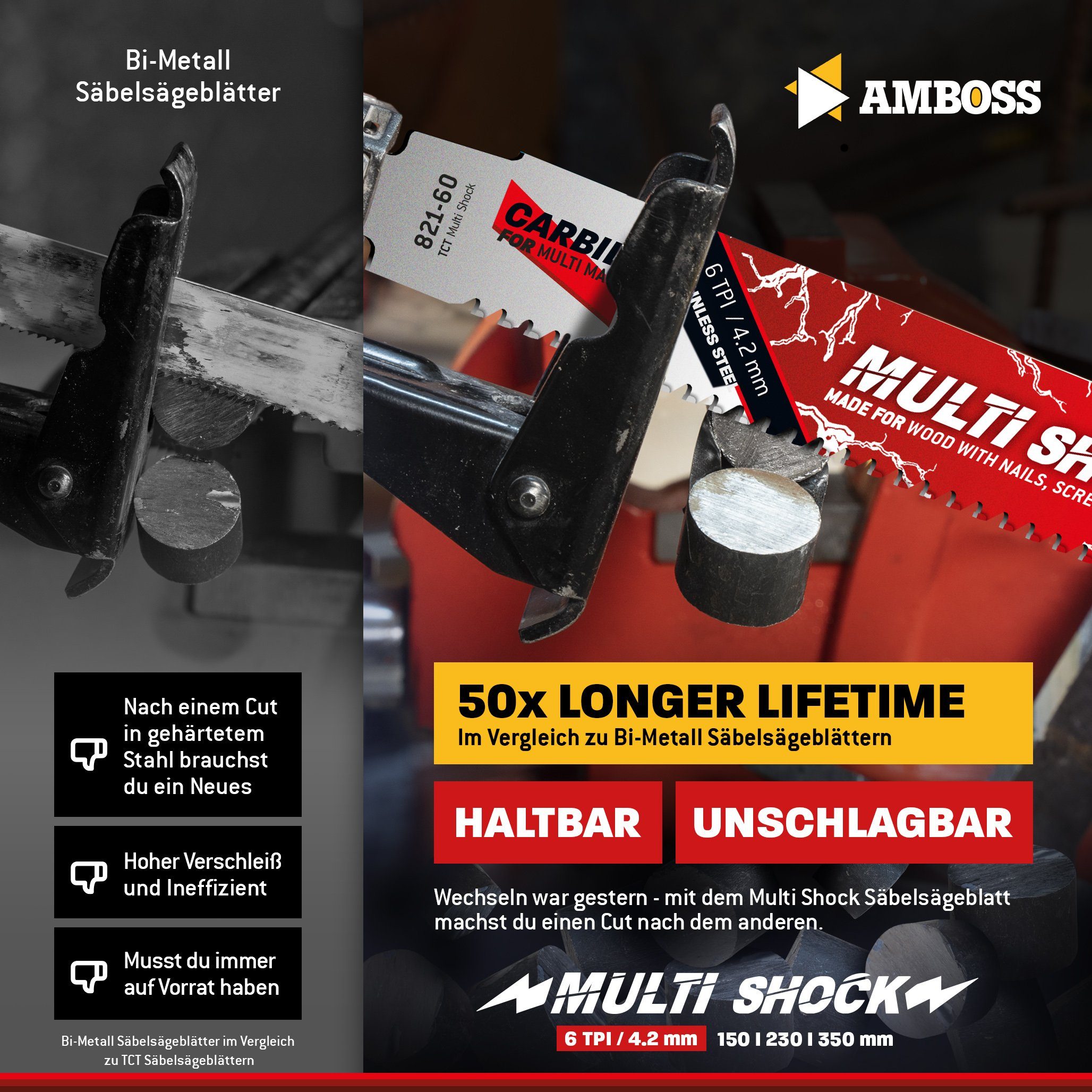 mm Werkzeuge 300 Shock Amboss Länge Amboss Sägeblatt 10x Säbelsägeblatt Multi