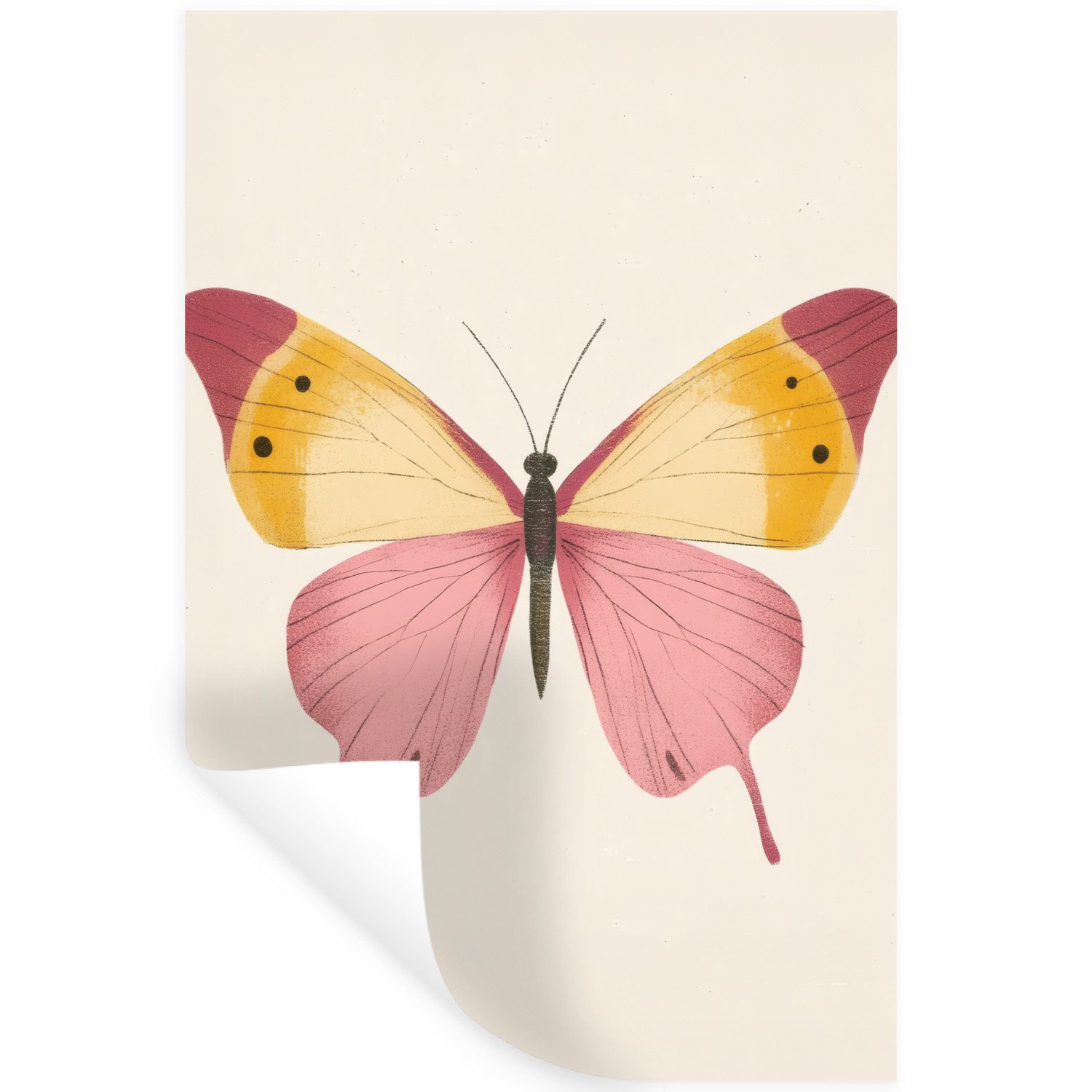 MuchoWow Wandsticker Schmetterling - Illustration - Rosa (1 St), Wandaufkleber, Selbstklebend, Wohnzimmer, 20x30 cm