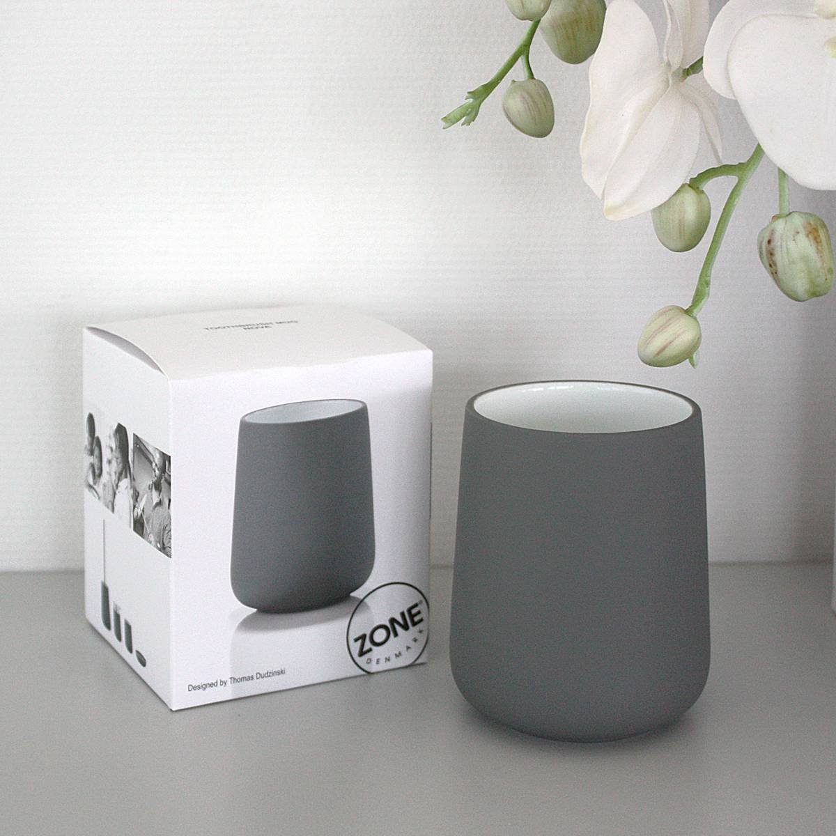 Zone Denmark Zahnputzbecher ZONE Zahnbürstenbecher NOVA mit Soft-Touch, grau, (Stück)