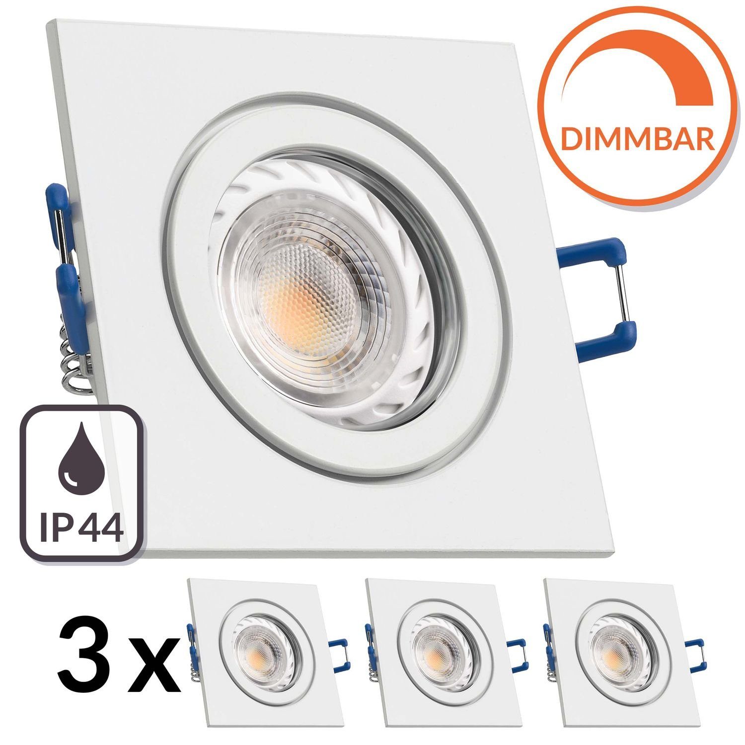 LEDANDO LED Einbaustrahler 3er IP44 LED Einbaustrahler Set GU10 in weiß mit 5,5W LED von LEDANDO