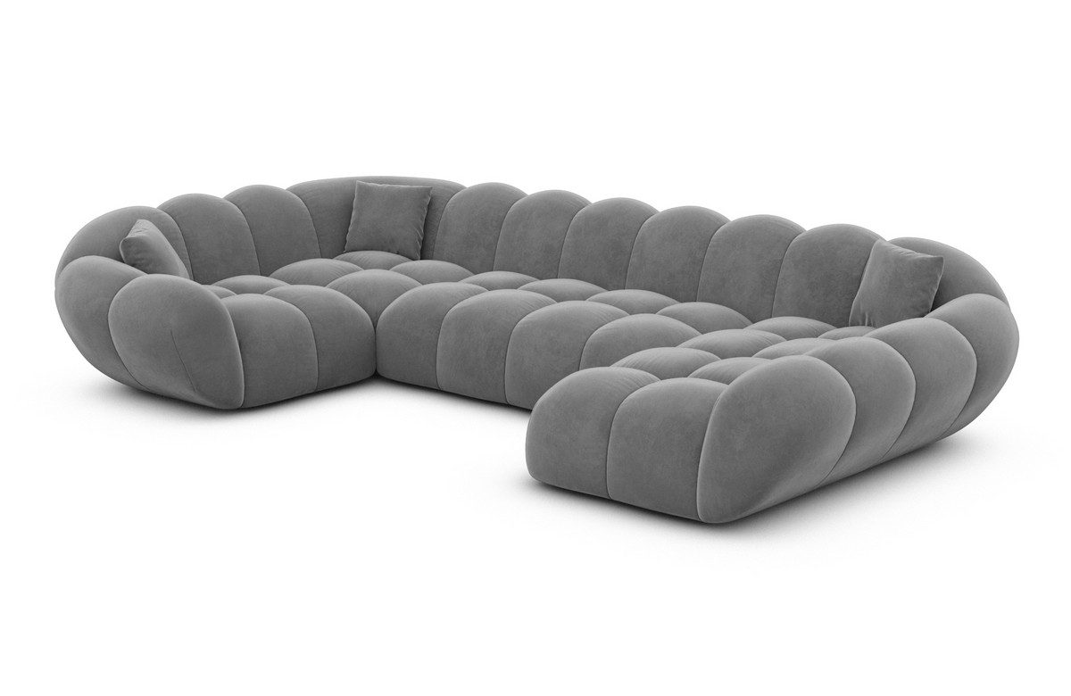 Sofa Dreams Wohnlandschaft Maleron U Form Design Stoffsofa, Stoff Polsterecke, 6-Sitzer, Ottomane rechts, Samtstoff Dunkelgrau