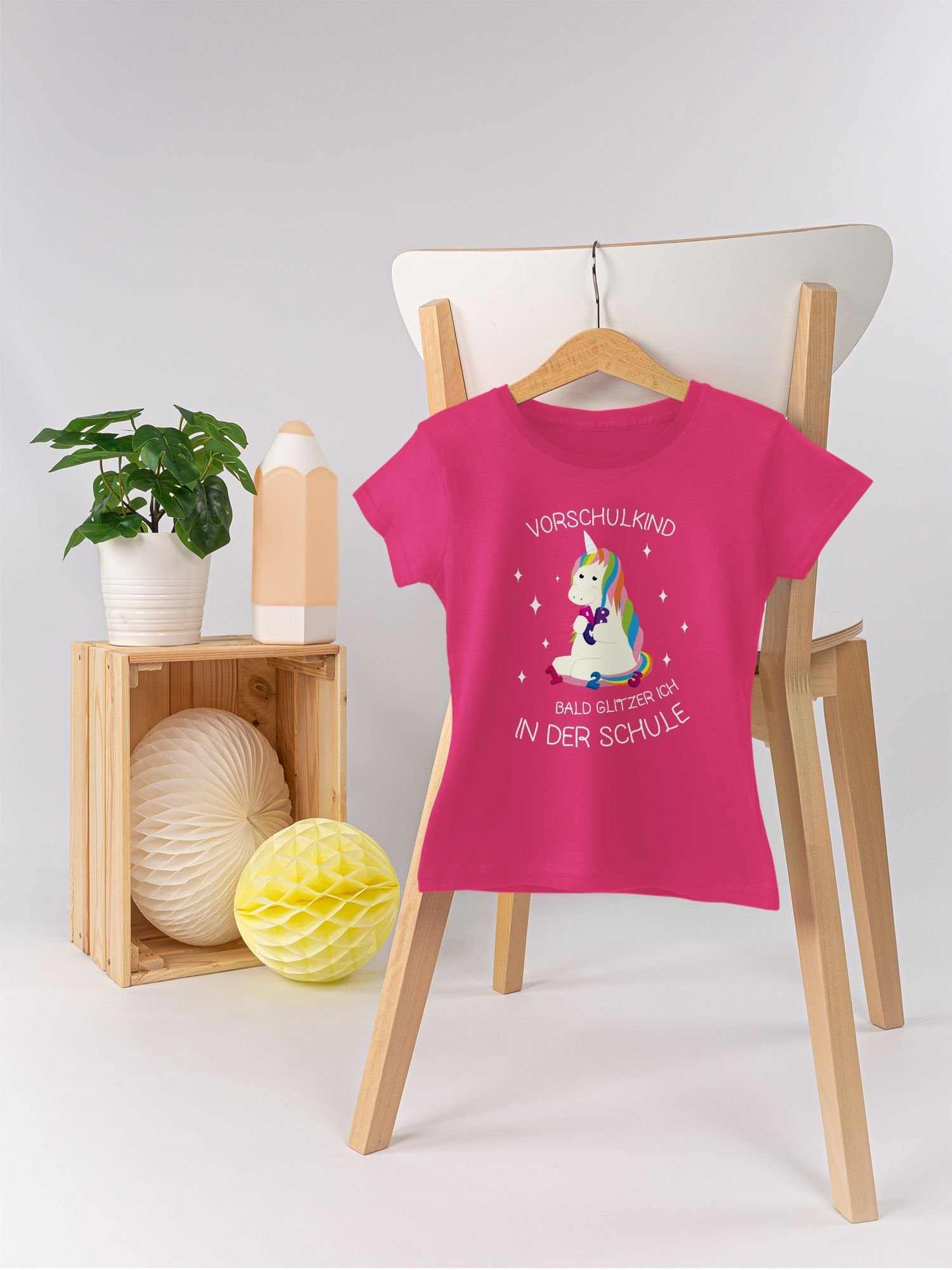 T-Shirt Fuchsia 1 Einschulung Einhorn Shirtracer Mädchen Vorschul-Kind