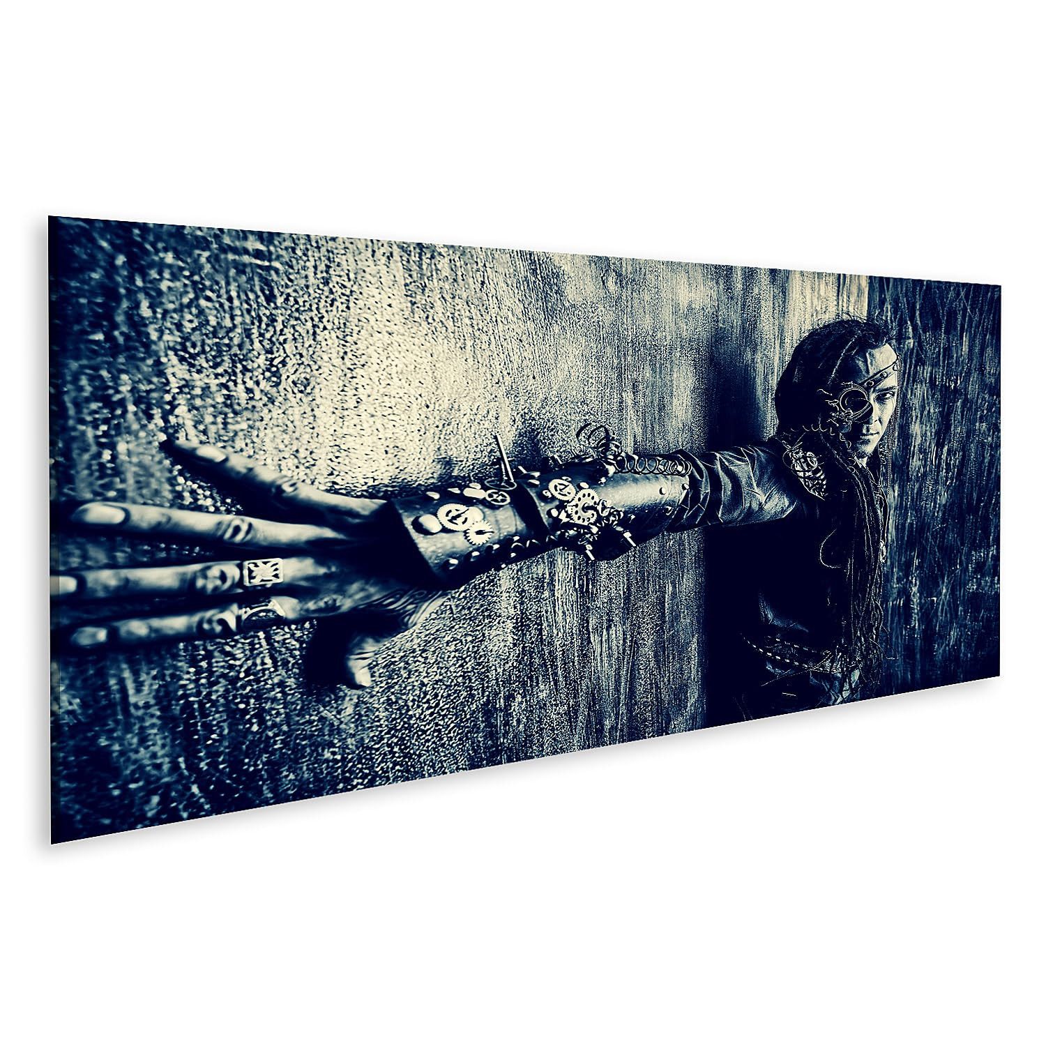 islandburner Leinwandbild Mystischer Steampunk Krieger an einer Wand