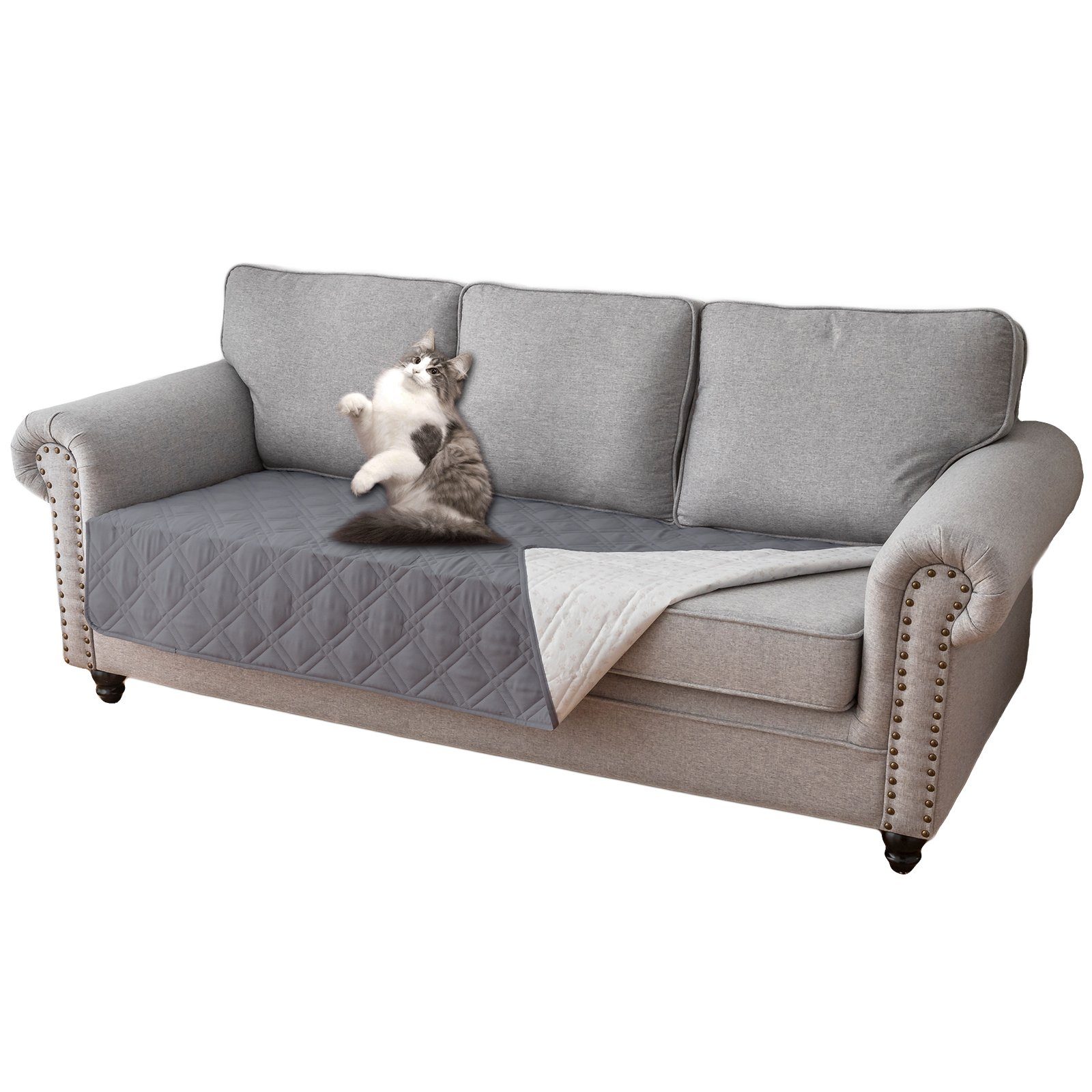 Sofabezug 100% Wasserdicht, Antirutsch, für Sunicol, Sofa 5 Katzen Haustier Abdeckung, Grau Haustiere und Hunde Schonbezug Sitzer, Überwurf