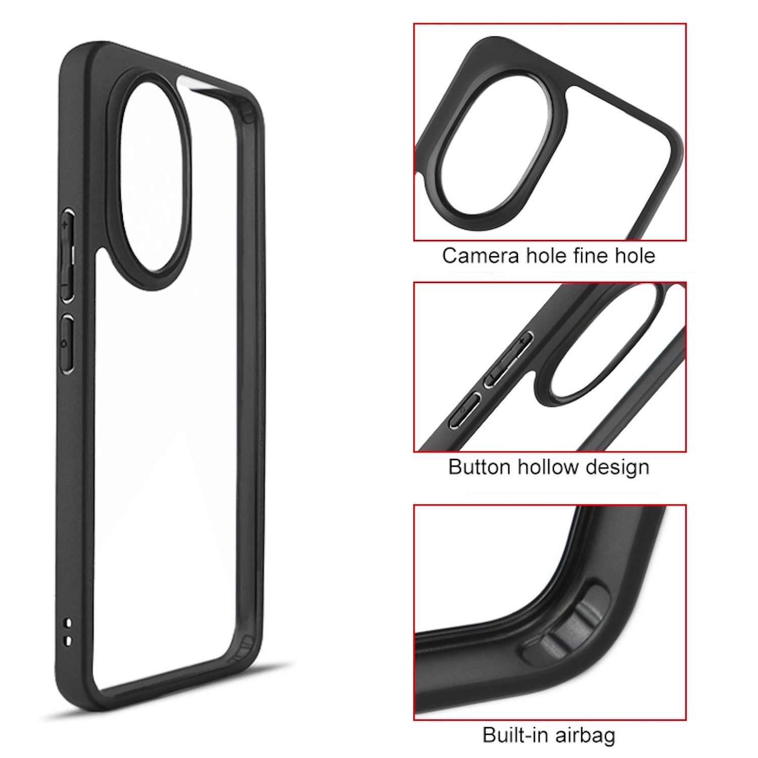 Wigento Handyhülle Für Honor 200 Frosted TPU + Transparent PC Schutz Hülle Case Schwarz