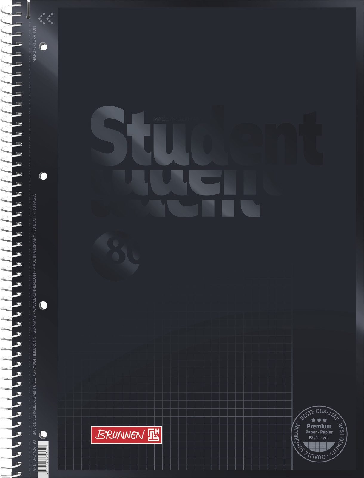 BRUNNEN Collegeblock A4 90 g/m² 80 Blatt onyx Block Spiralbindung 10-67926190