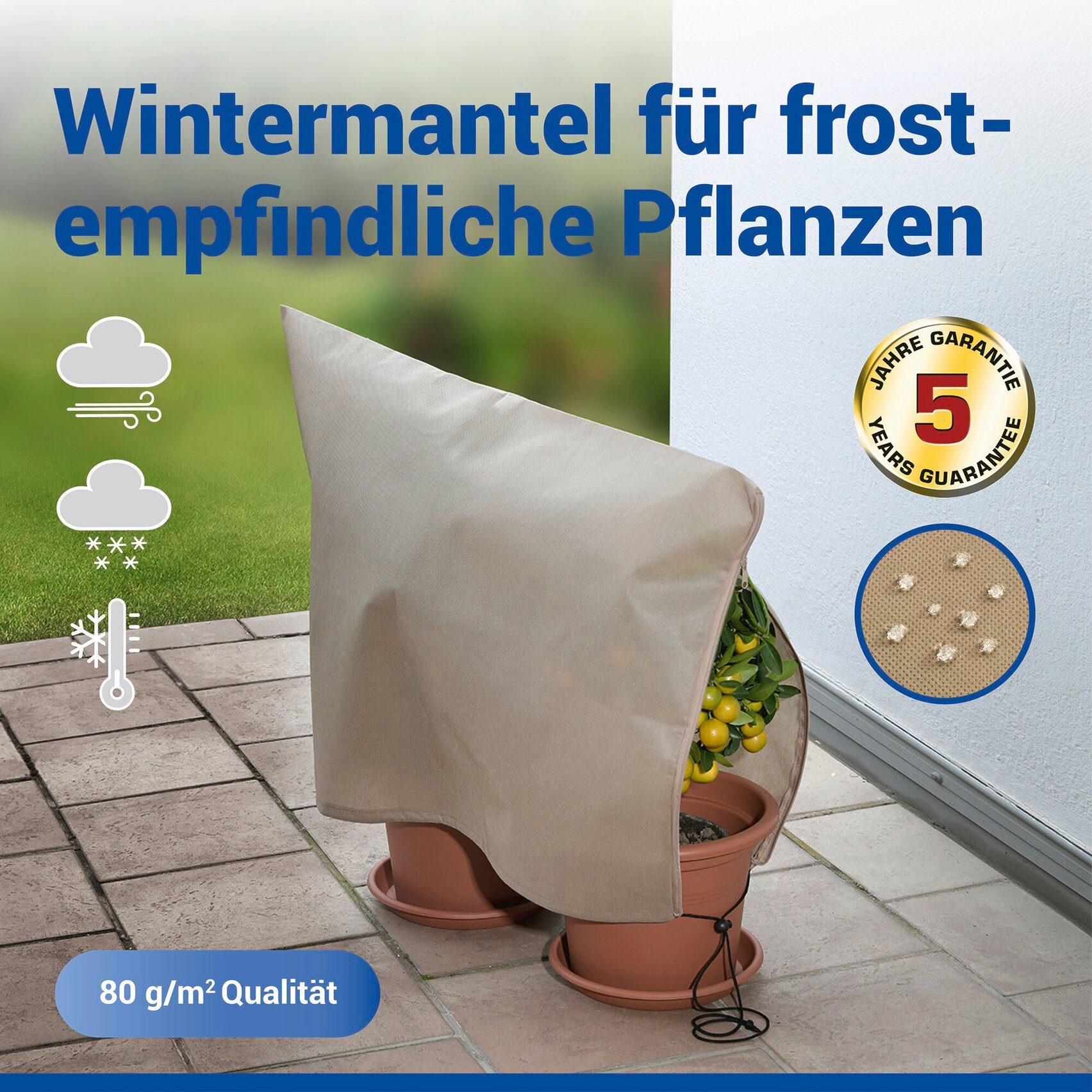 Maximex Winterschutzhaube Pflanzenschutz-Vlies, 80x60 cm (Set, 3-St), reißfestes Vlies, mit Reißverschluss und Zugband, BxH: 30x40 cm – Bild 4 von 5
