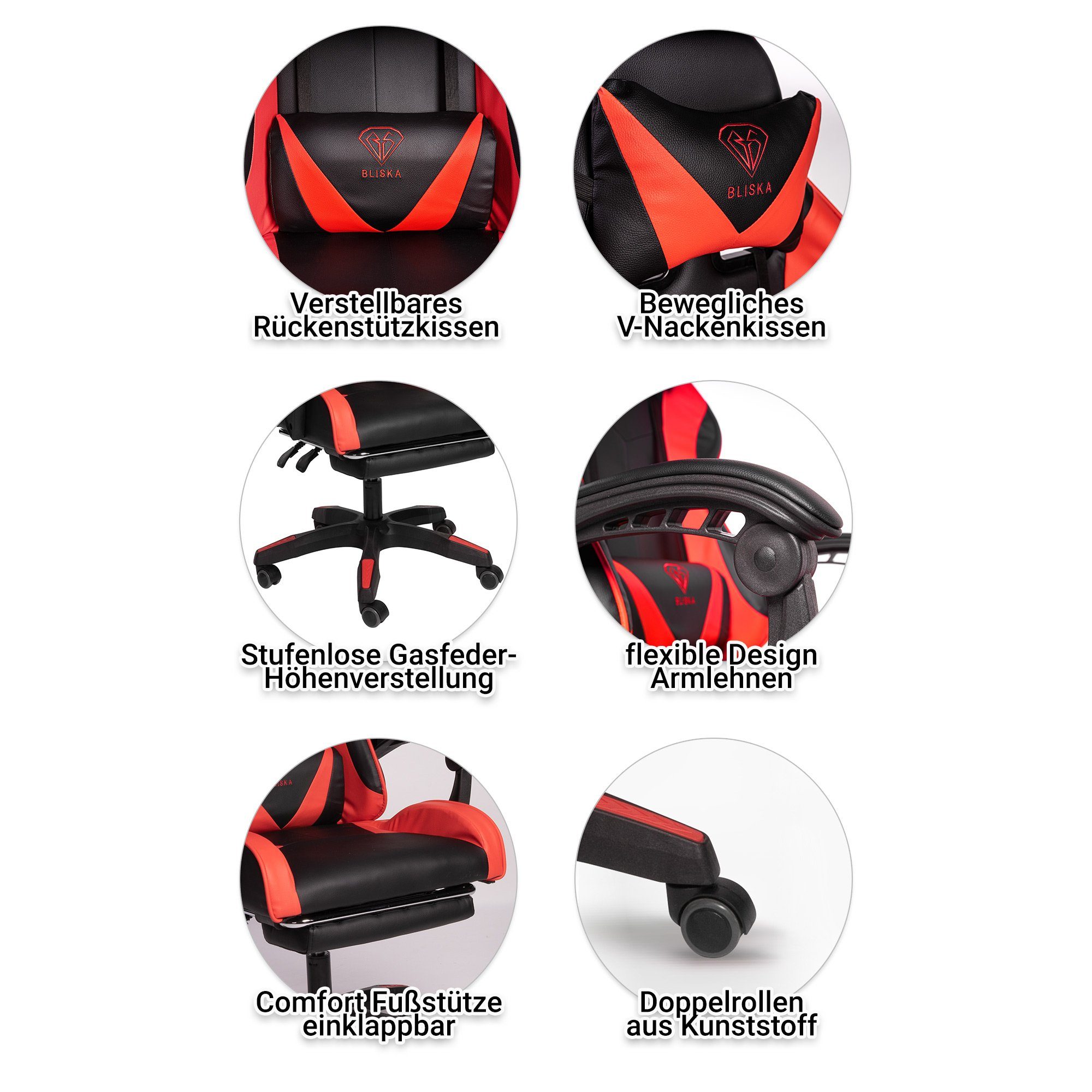 Stuhl Chair Chefsessel Fußstütze Konrad Design-Armlehnen TRISENS mit Gaming Gaming mit flexiblen Stück), (1 Schwarz/Rot