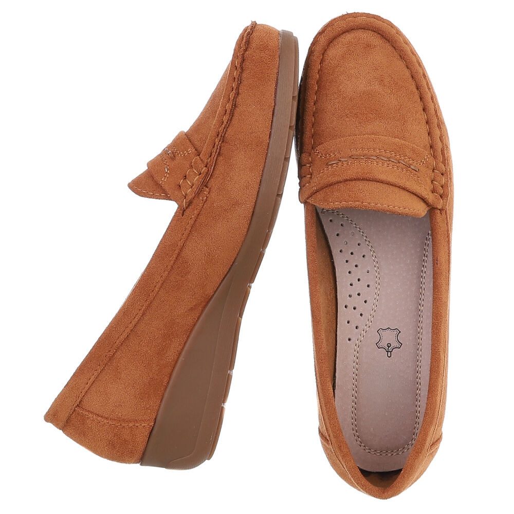 Ital-Design Damen Loafer Slip-On mit Keilsohle in Veloursoptik Slipper (91849433) Keilabsatz/Wedge Mokassins in Camel – Bild 2 von 5