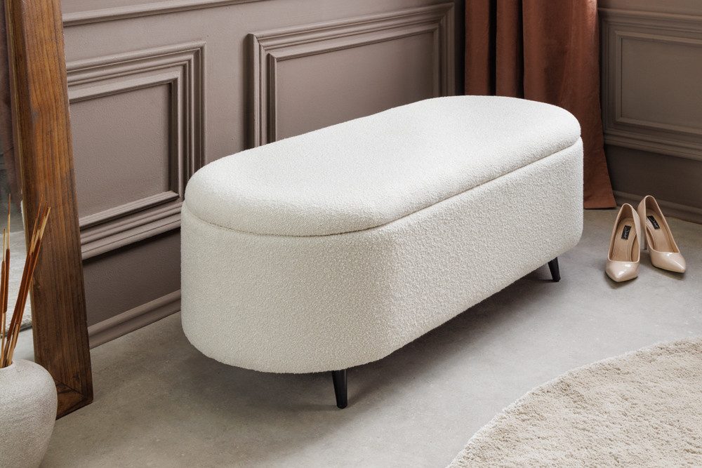 riess-ambiente Truhenbank VOGUE 110cm weiß / schwarz · Sitzbank mit Bouclé-Bezug & Stauraum (Einzelartikel, 1-St), Truhenbank mit robustem Metallgestell · bequeme Schaumstoffpolsterung