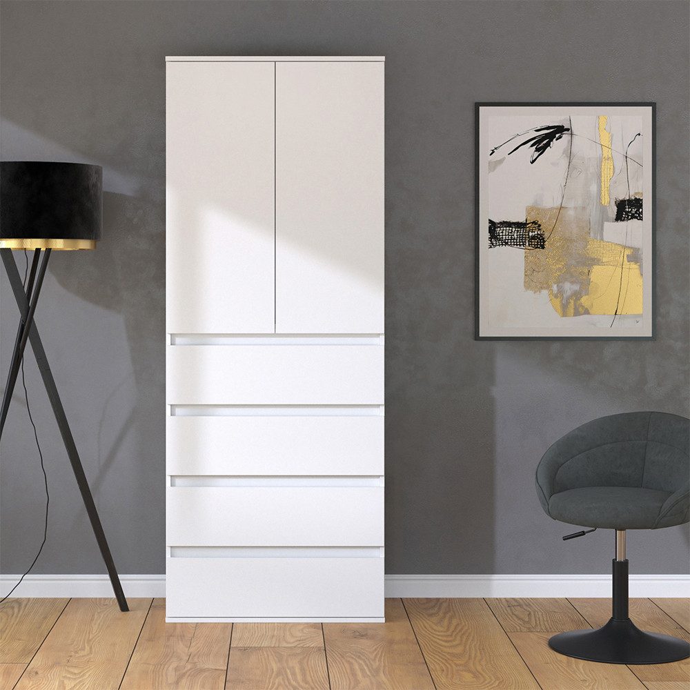 Vicco Kleiderschrank Claus, Weiß, 74 x 191.5 cm mit 4 Schubladen günstig online kaufen