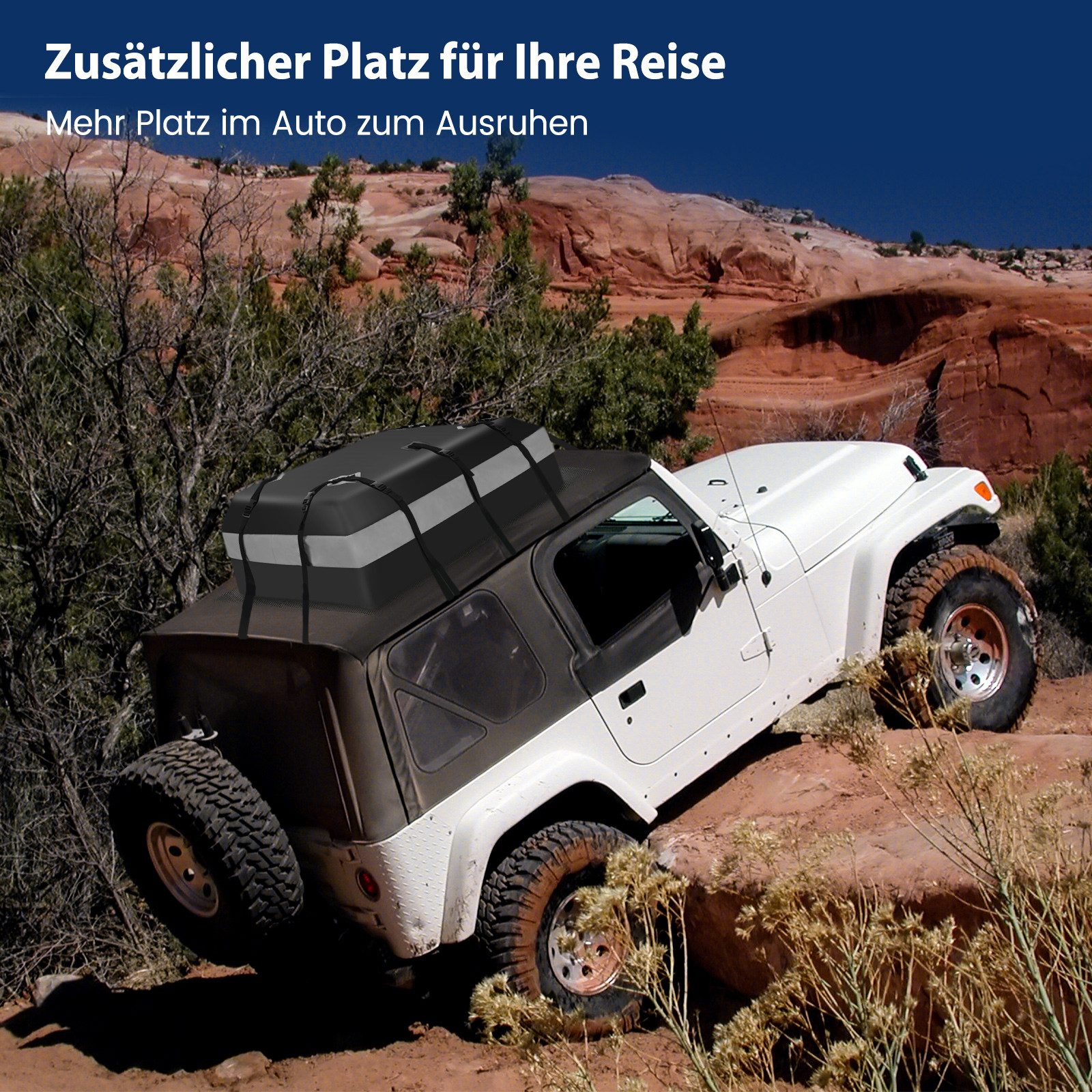 COSTWAY Dachbox, 420L Dachkoffer, mit 10 Gurte & 6 Türhaken, Faltbar