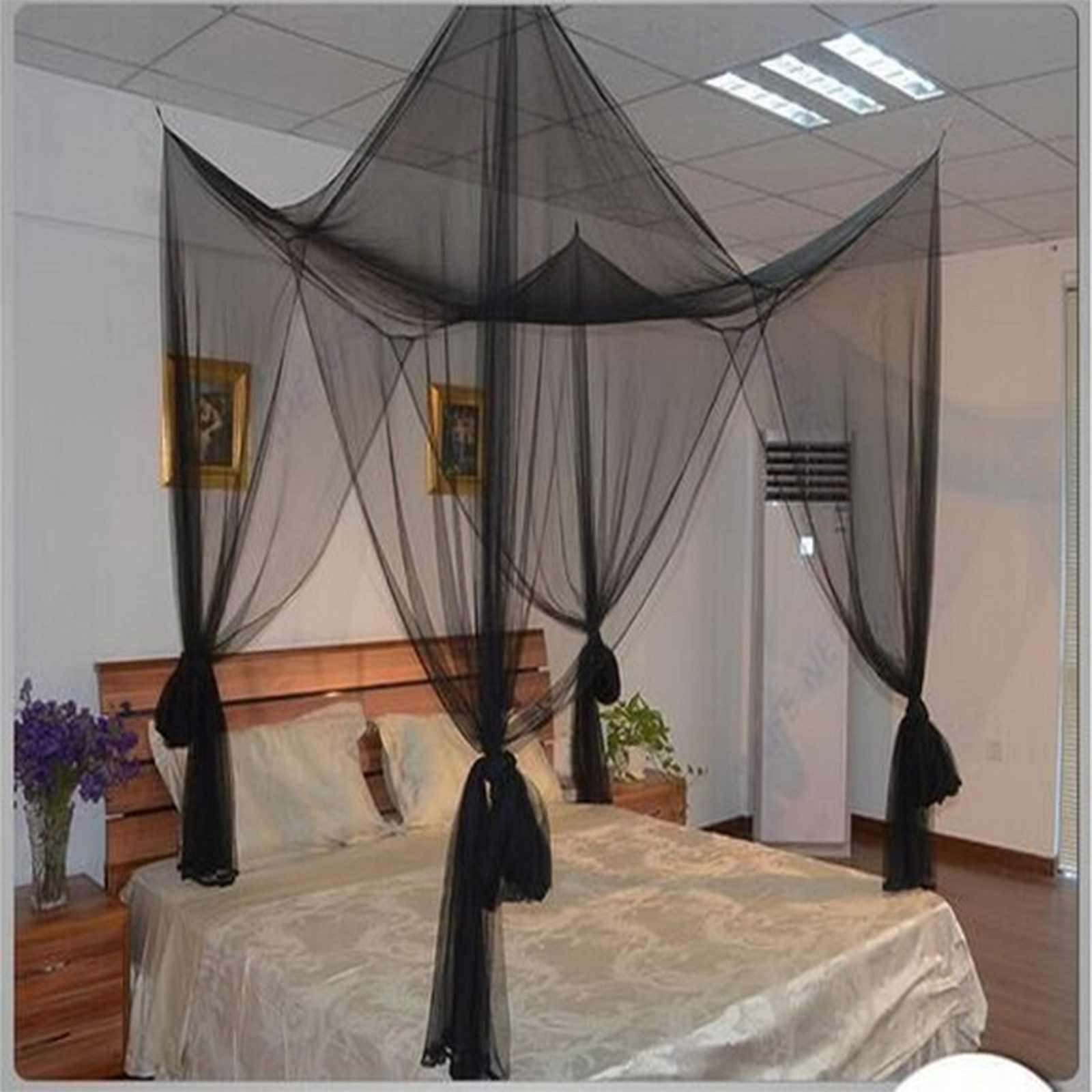 MOPUEA Moskitonetz Moskitonetz Bett In&Outdoor Fliegennetz Vier Türen für Balkon Camping (Moskitonetz / Bett Baldachin Insektenschutz, Quadratisches 4-Ecken Moskitonetz für 190×210cm Bett), Ultrafein, atmungsaktiv, 4-Ecken Design, inkl. Clips, 190×210