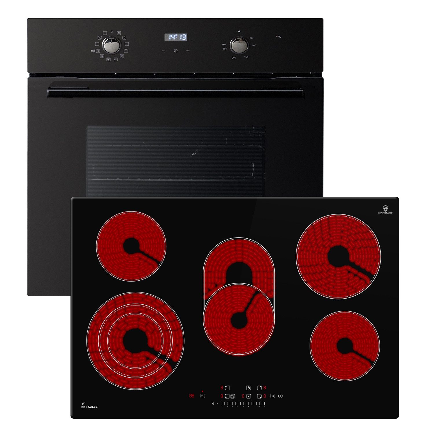 KKT KOLBE Backofen-Set Backofen und Kochfeld SET8005FBCH77RL, Herdset / Heißluft / Einbauherd / Einbaubackofen / Dualzone