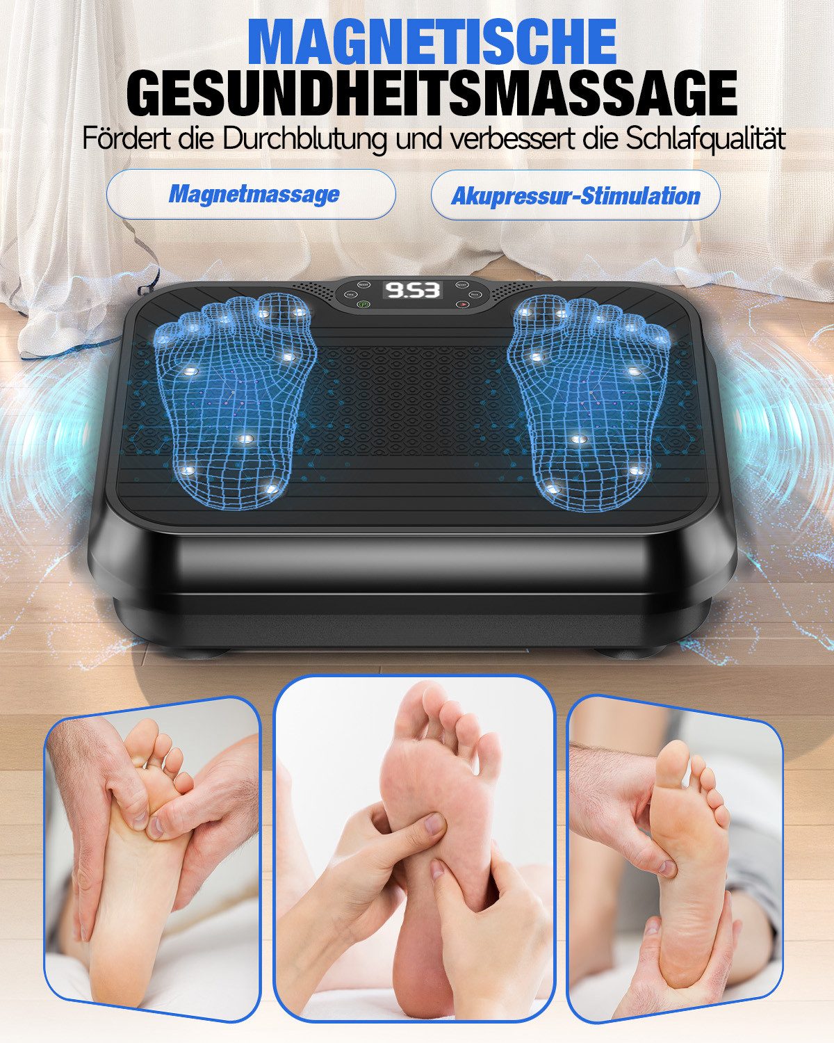 Dskeuzeew Vibrationsplatte mit leisem Motor – 250 Stufen – 9 voreingestellte Modi, 200 W, 250 Intensitätsstufen, Fitnessgerät mit Fernbedienung – LCD-Display –  – Bild 4 von 5