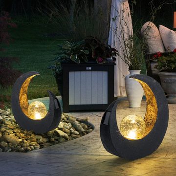 etc-shop Gartenleuchte, LED-Leuchtmittel fest verbaut, LED Mondsichel Solar Lampe Garten Steh Boden Beleuchtung Glas Kugel