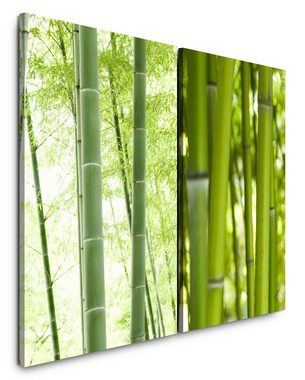 Sinus Art Leinwandbild 2 Bilder je 60x90cm Bambuswald Bambus Asien Grün warmes Licht Natur Beruhigend