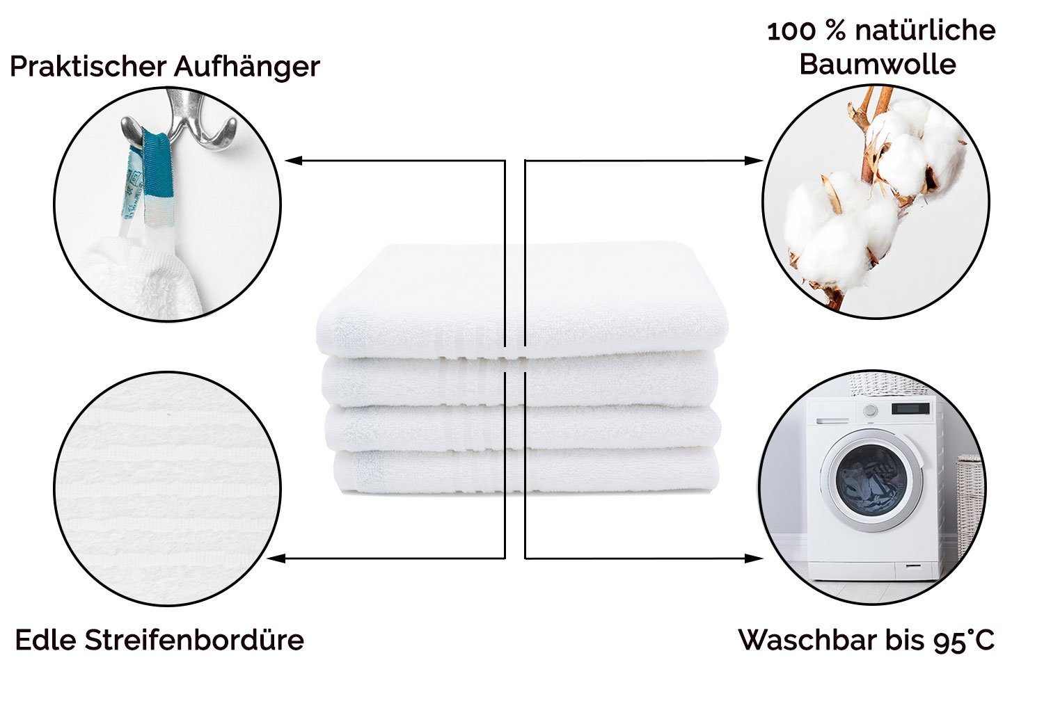 Walkfrottier Baumwolle, 100% Handtücher, 100 vom 50 x ZOLLNER (4-St), cm, Hotelwäschespezialisten weiß
