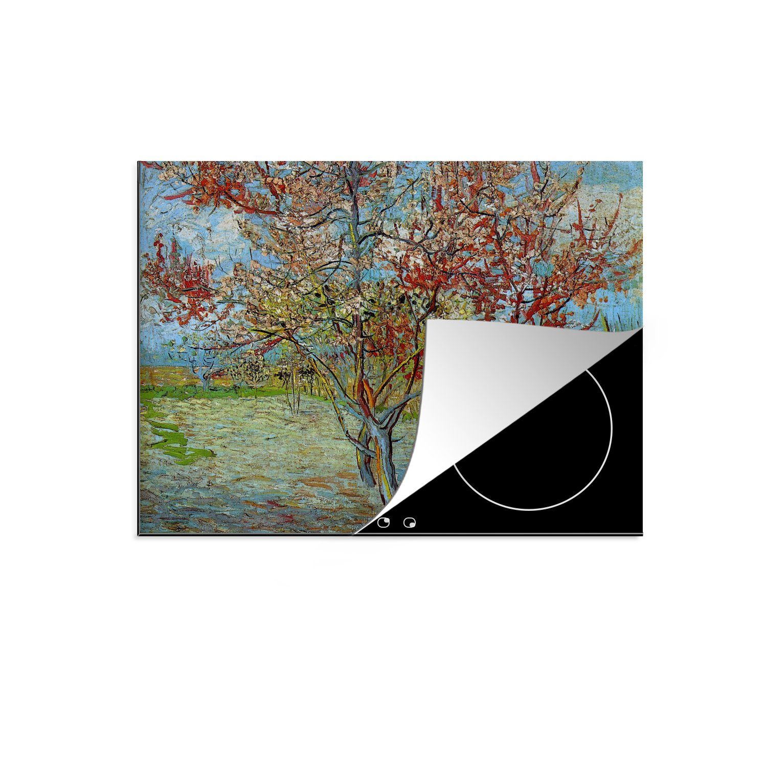 MuchoWow Herdblende-/Abdeckplatte Der rosa Pfirsichbaum - Vincent van Gogh, Vinyl, (1 tlg), 71x52 cm, Induktionskochfeld Schutz für die küche, Ceranfeldabdeckung