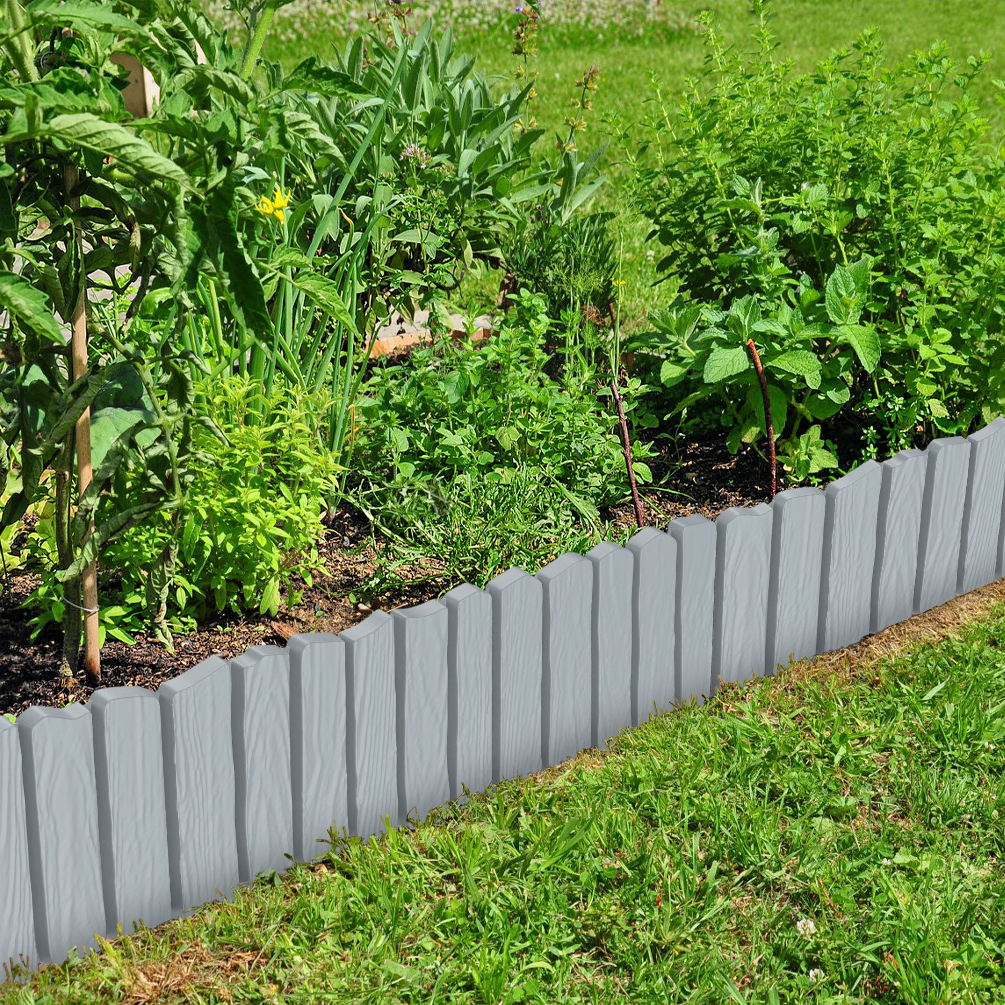 FIVMEN Rasenkante 2,3m/4,6m Rasenkanten Kunststoff Beeteinfassung in Holzimitation, Anthrazit/Braun/Grau, Beetumrandung Mähkante 4/8 stücke Randsteine Palisaden Gartenzaun