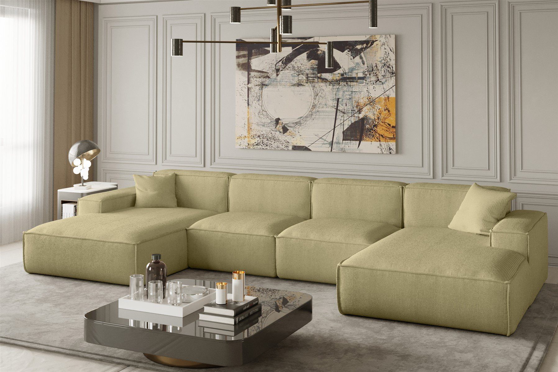 Fun Möbel Wohnlandschaft U-Form CELES, Breite 379 cm, inkl. 2 Zierkissen