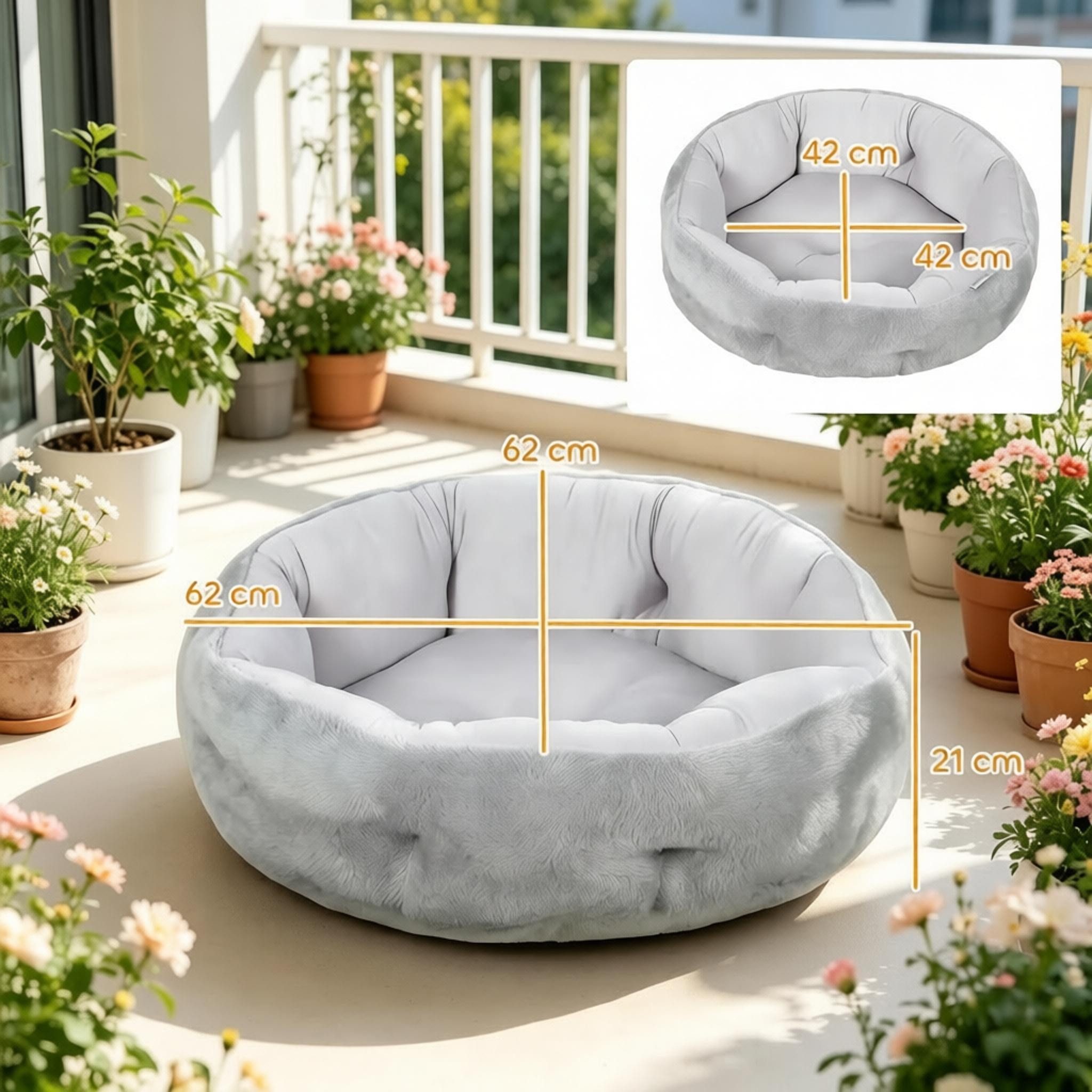 Blossom Katzenliege Katzenbett rund 62 cm mit Wendefunktion für Katzen & kleine Hunde, Tierbett Kuschelbett mit Rand, Haustierbett gemütlicher Schlafplatz