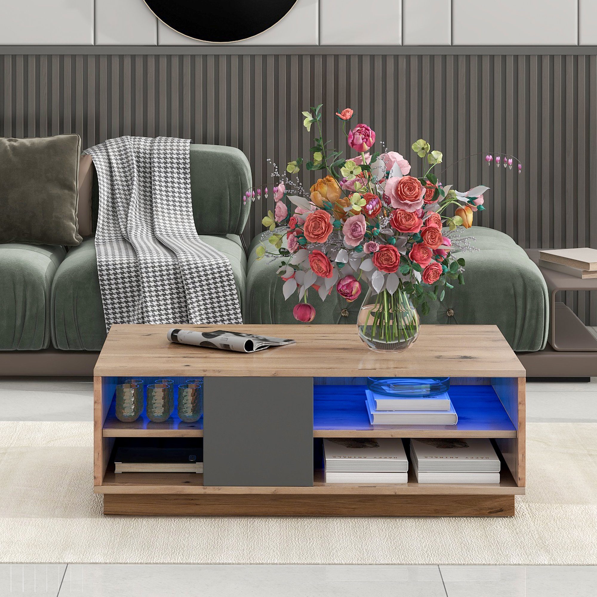 im WISHDOR Wohnzimmermöbel zweifarbiger Originalfarbener Blockstil Couchtisch Mosaik-Couchtisch, moderne