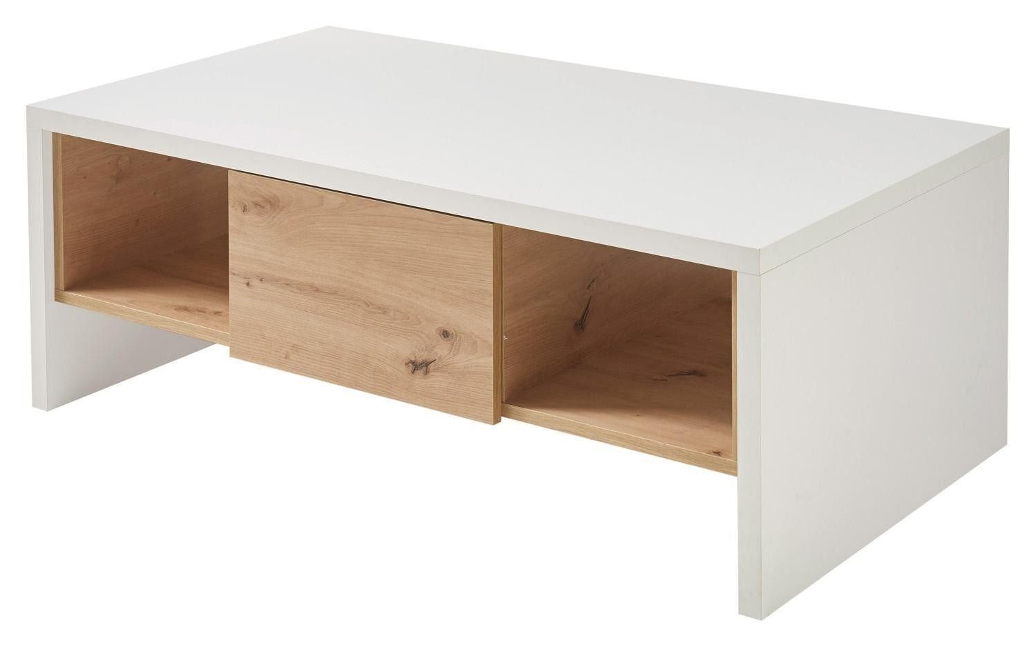 Stolkom Sp.z.o.o. Couchtisch LINE, Artisan Eiche Dekor, Weiß, 1 Schublade, 2 Ablagefächer, B 110 x H 41 x T 60 cm