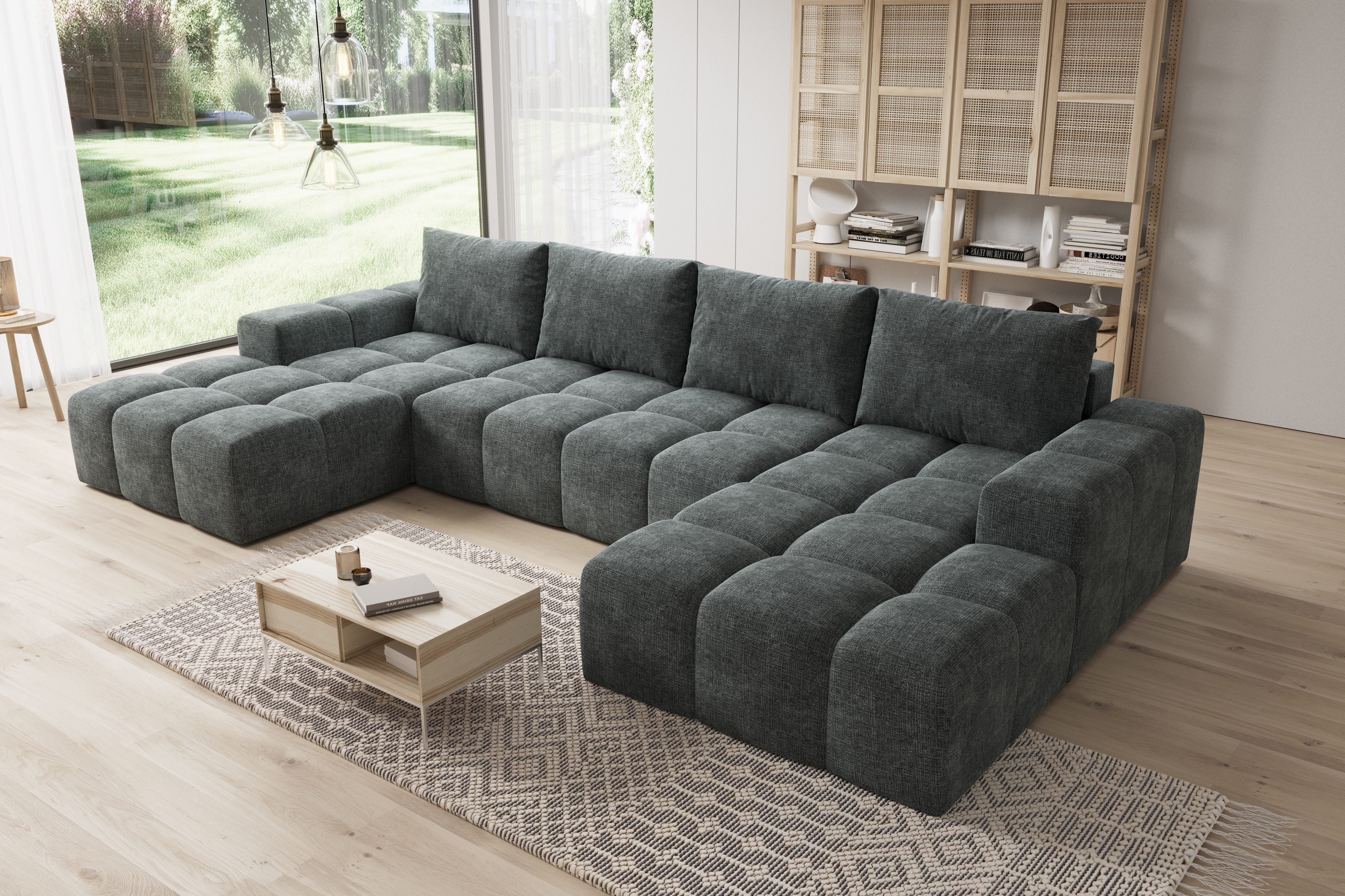 PROMETO Möbel Ecksofa Couch U-Form, Sofa, DunkelGrau (Cremona97), Bezug Webstoff