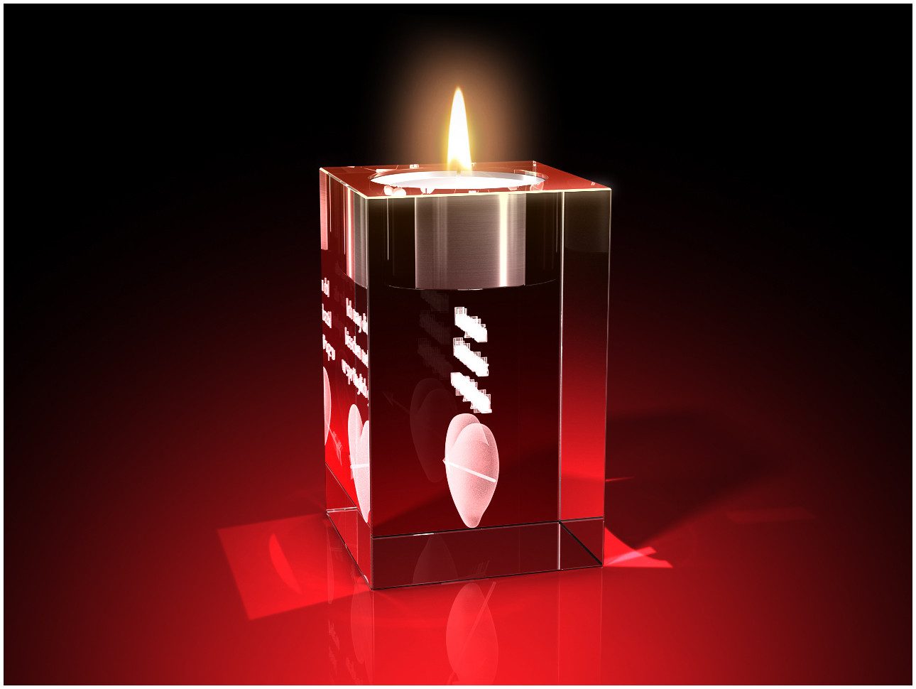 GLASFOTO.COM Teelichthalter Valentinstag, Herz + Ich mag dich