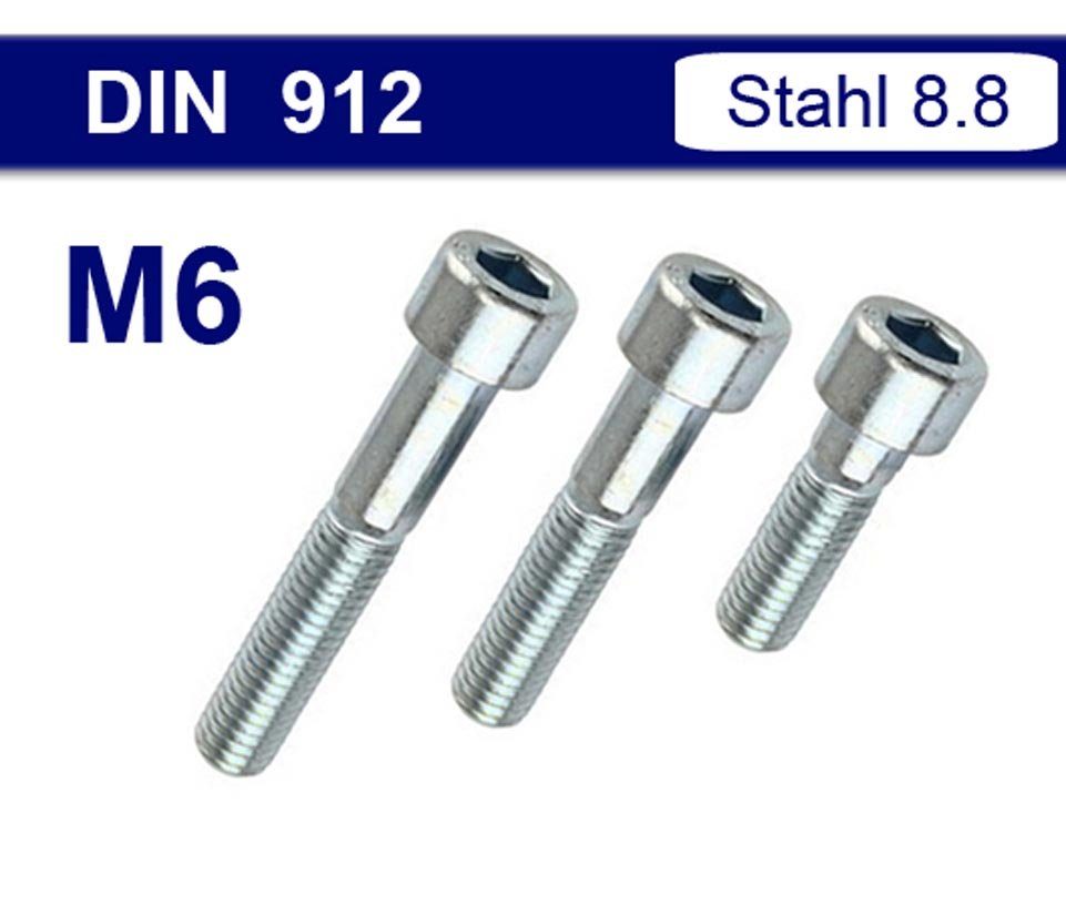 Zylinderkopfschrauben verzinkt (5 M6 DIN 912, St) Stahl Montage-fix Zylinderschraube -