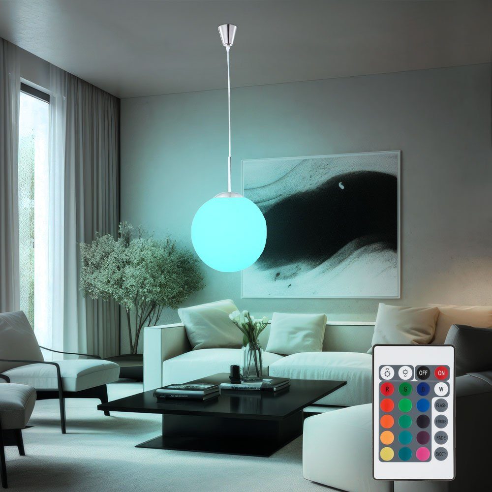 etc-shop LED Pendelleuchte, Leuchtmittel inklusive, Warmweiß, Farbwechsel, Pendellampe Wohnzimmerleuchte Glas Schirm rund satiniert LED warmweiß
