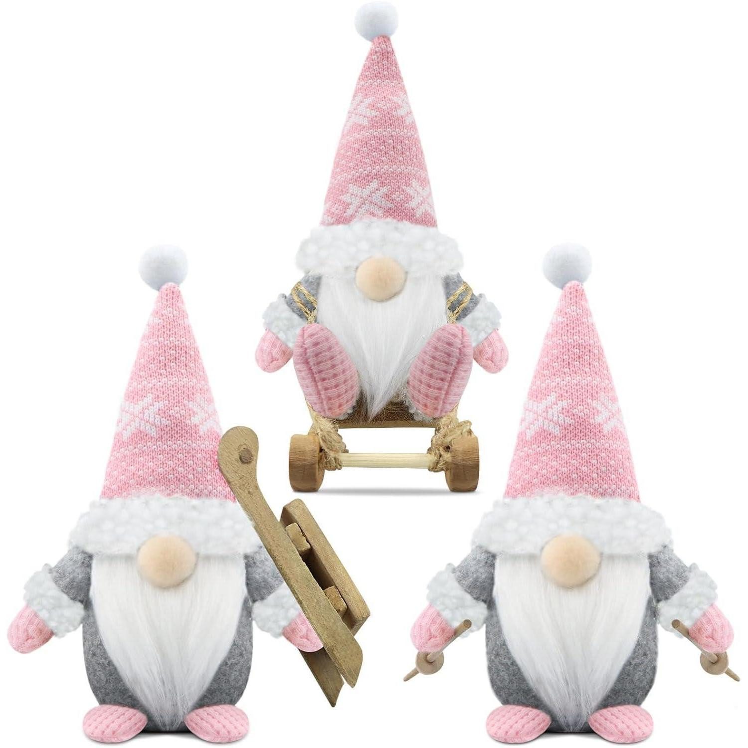 LuxusKollektion Weihnachtsfigur Weihnachtswichtel Figuren 3er Set Weihnachtsdeko Zubehör Rosa