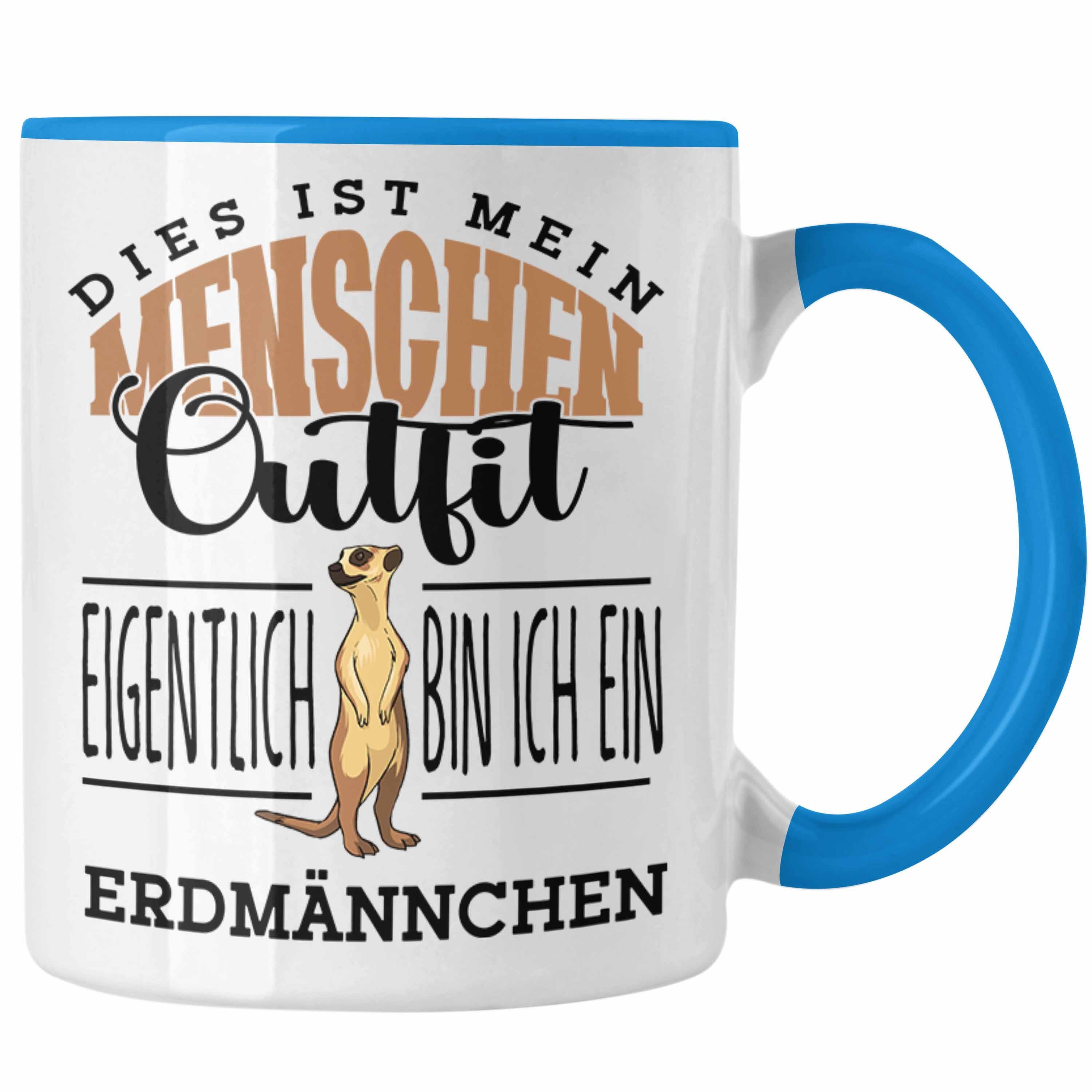 Trendation Tasse Lustige Erdmännchen Tasse Geschenk für Erdmännchenliebhaber Blau