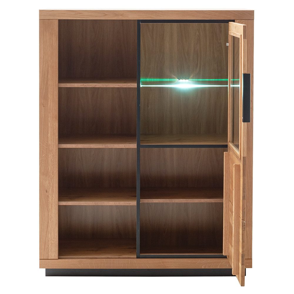 Lomadox Highboard GIUSTINO-06, Eiche teilmassiv geölt, Massivholzfronten, LED-Beleuchtung