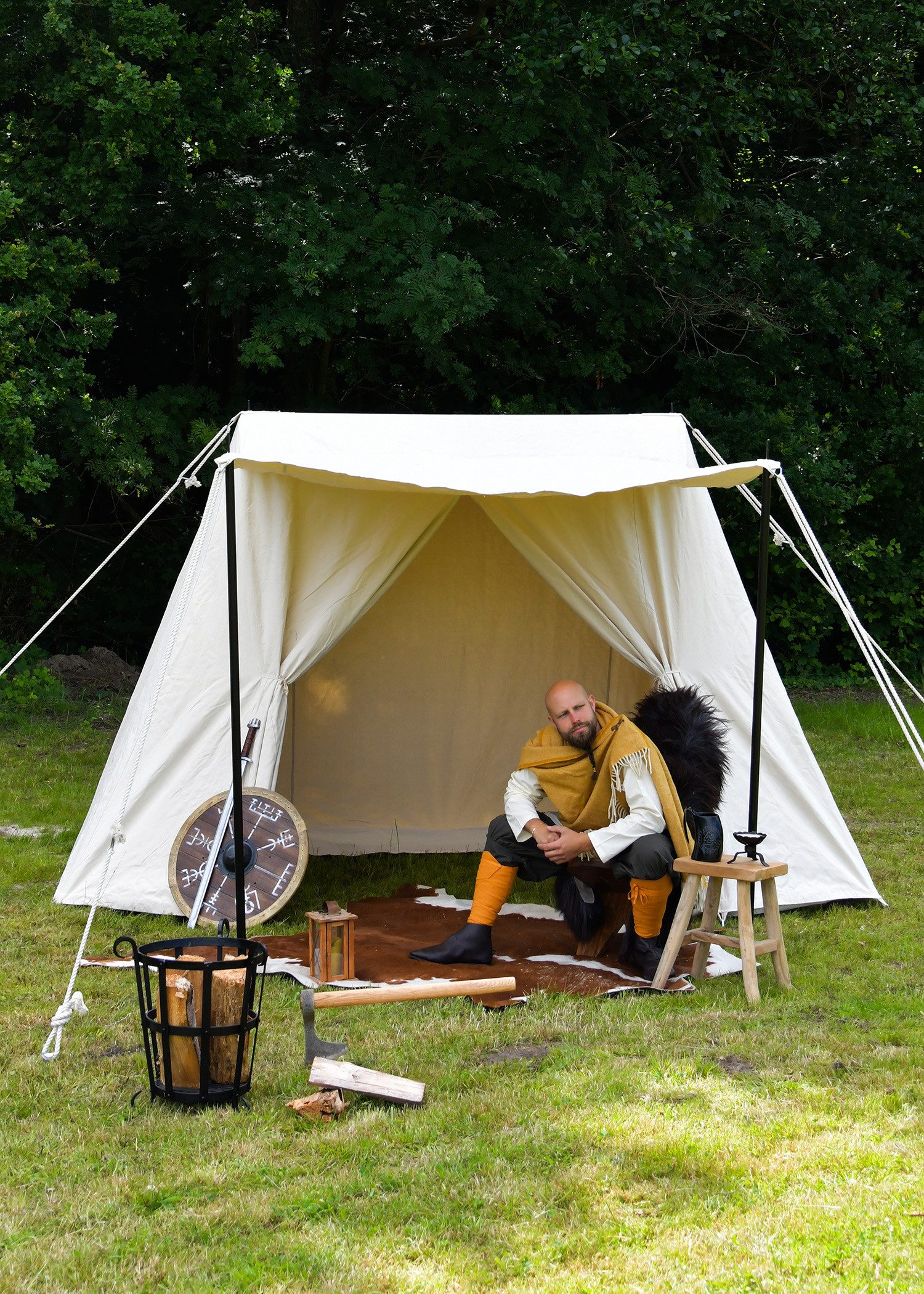 Battle Merchant Gruppenzelt Sachsenzelt Jorvik, 2 x 4 m, 340 gsm, naturfarben