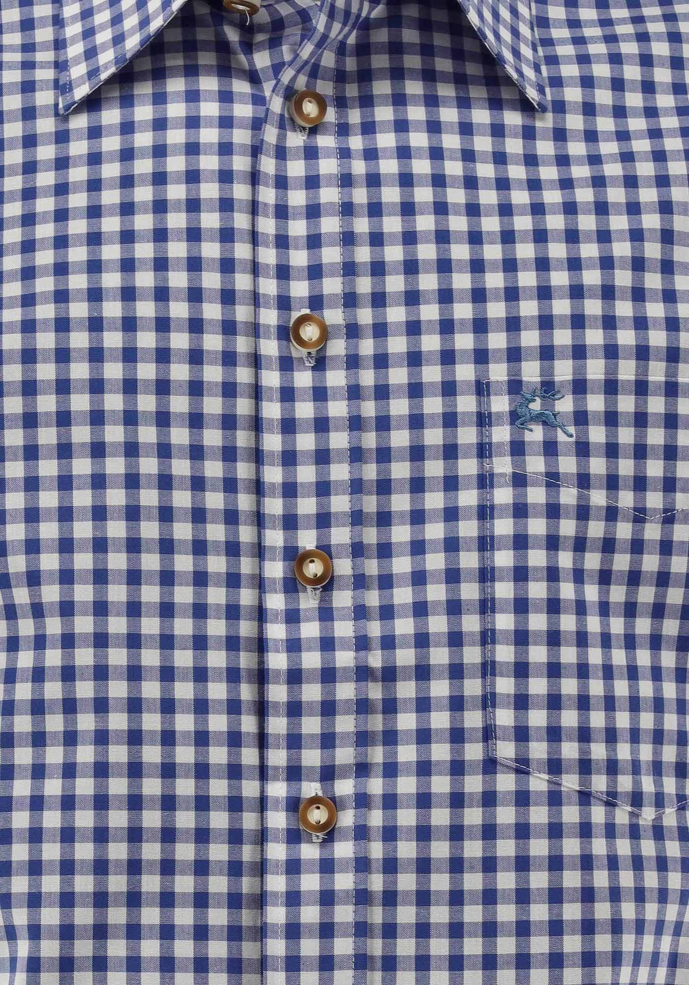 OS Trachten Trachtenhemd Zihul Kurzarmhemd mit aufgesetzter Brusttasche mit Hirsch-Stickerei