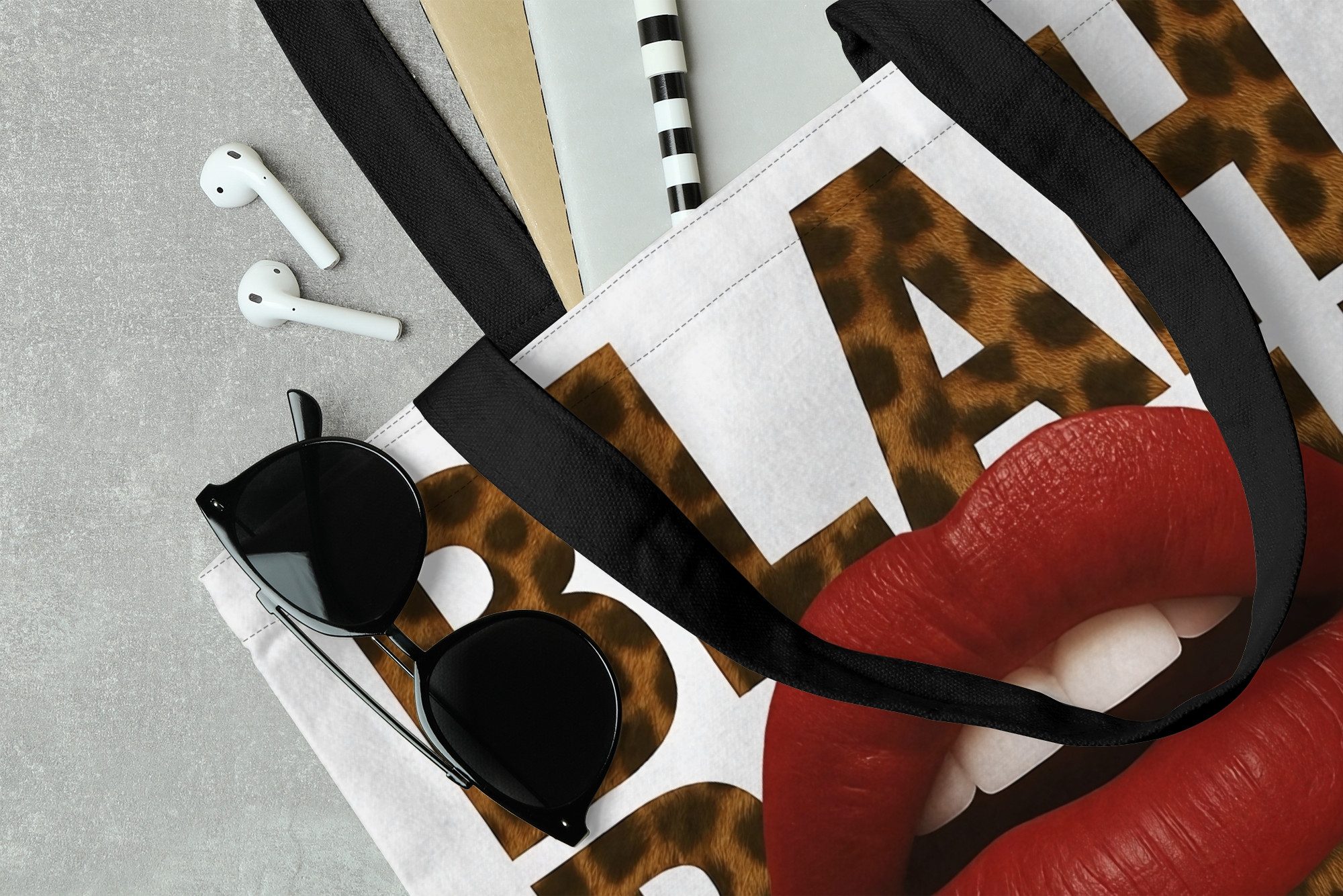 MuchoWow Shopper Lippen - Rot - Zitat, Handtasche, Damen und Herren, Schultertasche, Umhängetasche, Tote Bag