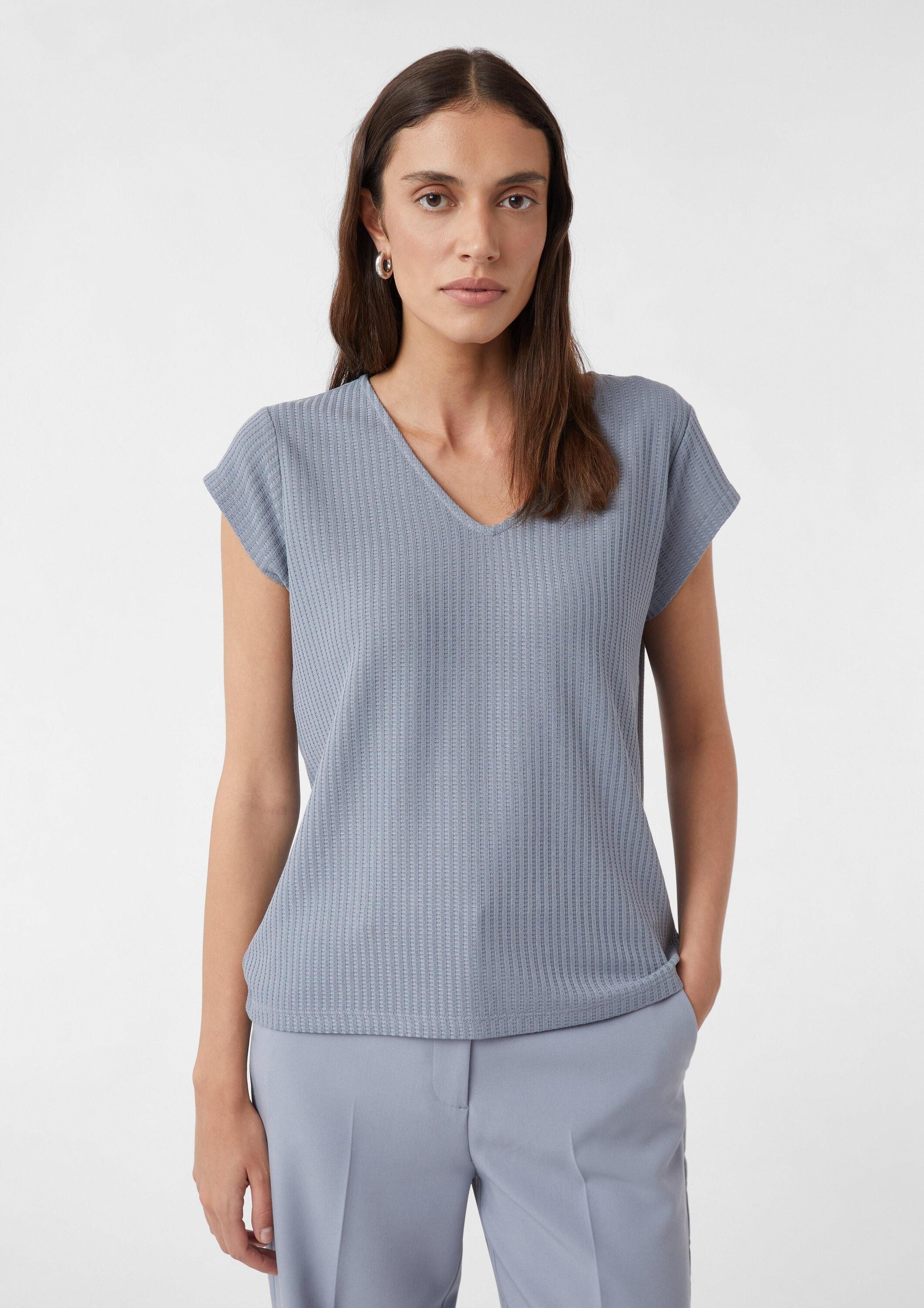 comma Kurzarmshirt T-Shirt Strukturiertes Jersey-T-Shirt mit V-Ausschnitt günstig online kaufen