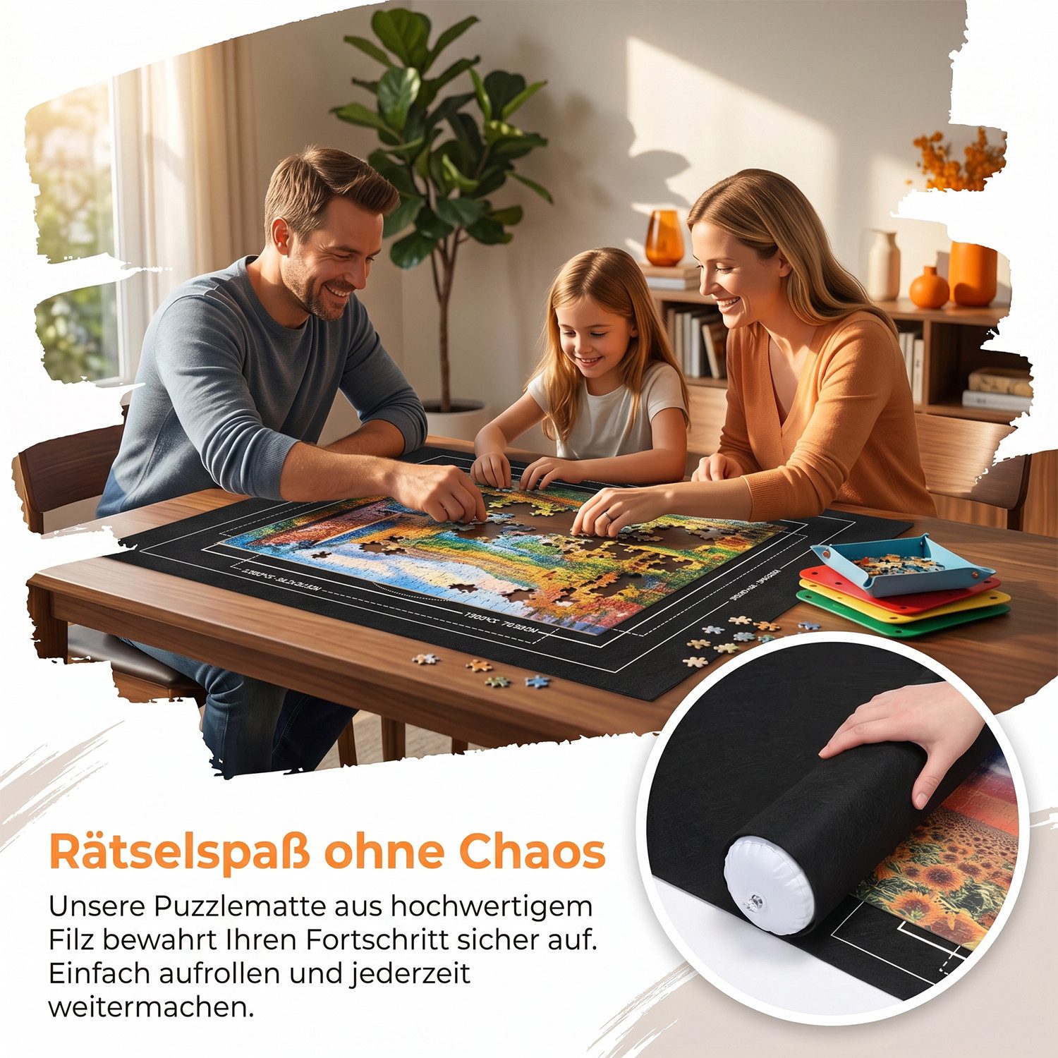 AKKEE Puzzleunterlage 1500/3000 Teile,Tragbare Puzzles Matte, Puzzlematte Rolle Aufblasbar, (1500-tlg), Filzmaterial