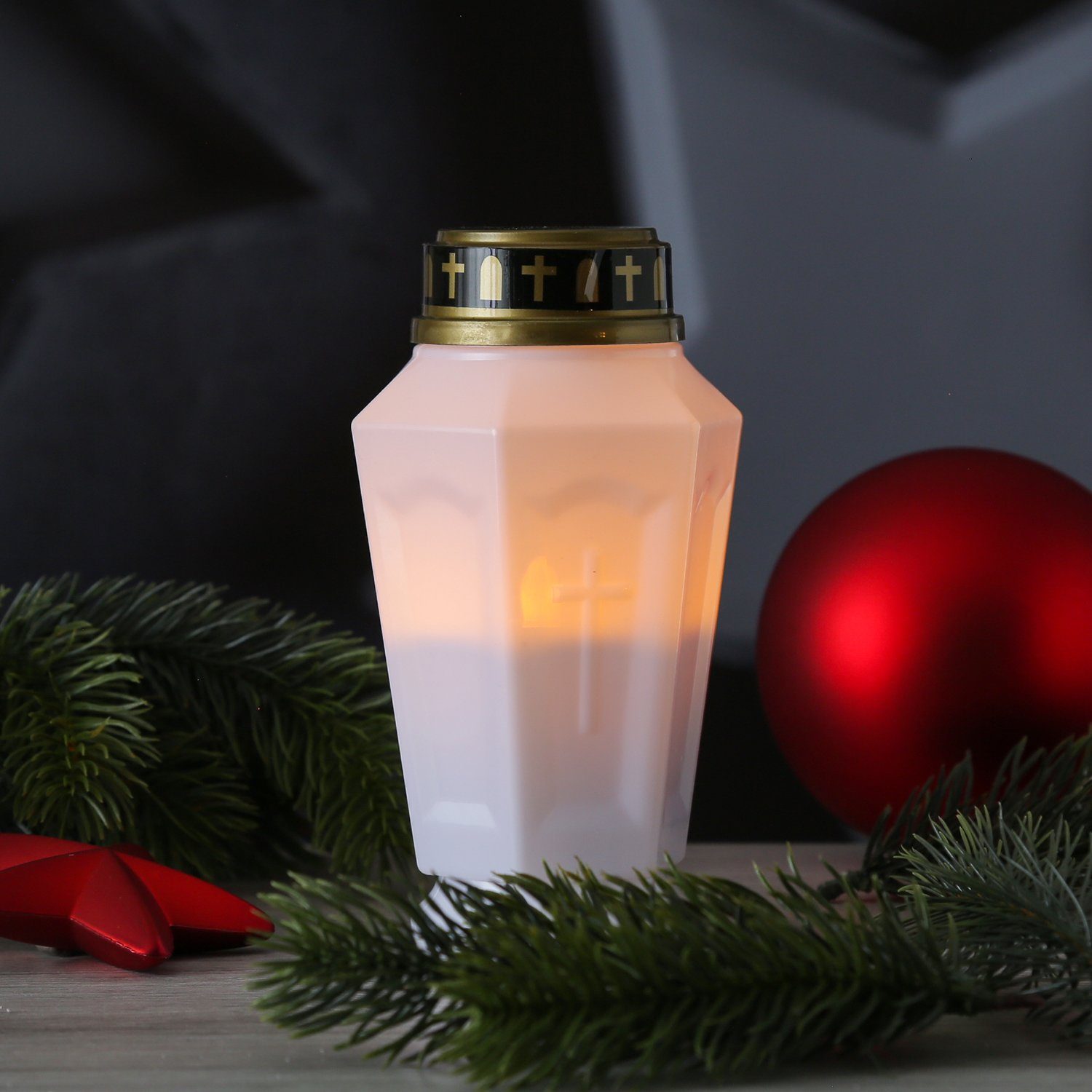 MARELIDA LED-Kerze LED Grablicht Grabkerze Grableuchte flackernd Timer H: 15,5cm weiß (1-tlg)