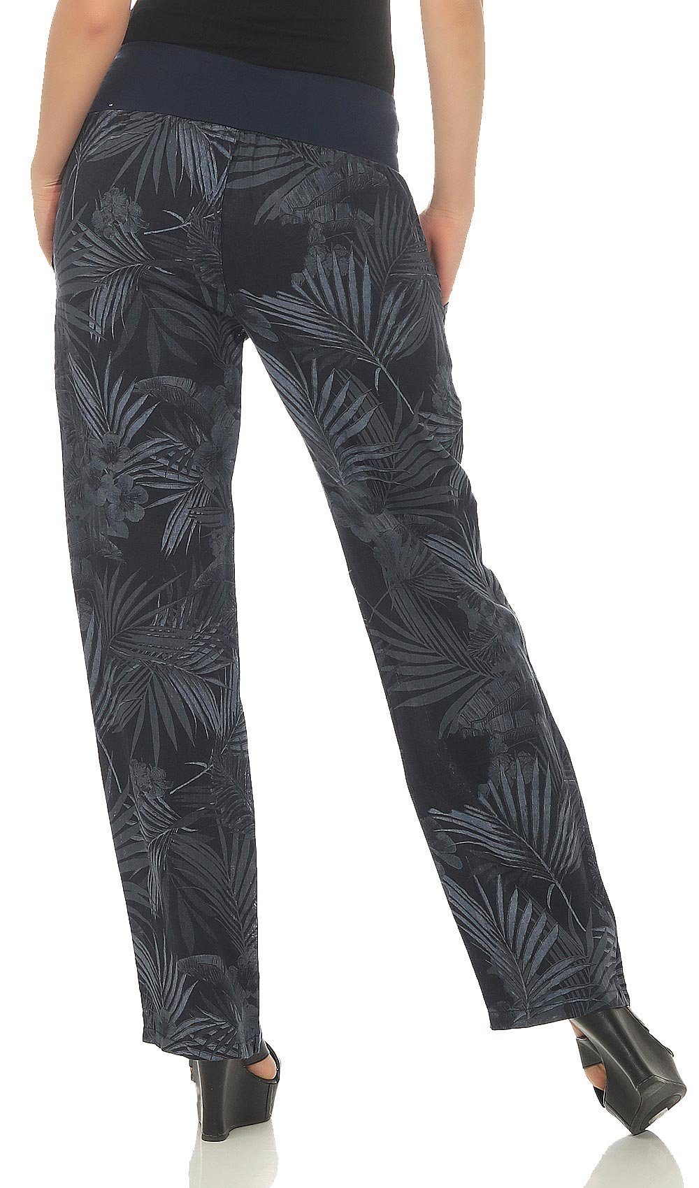 Leinenhose fashion malito 7790 dunkelblau Jungle Print aus more Hose Leinen mit than