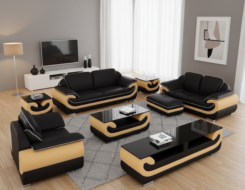 Xlmoebel Polstergarnitur Klassische Ledersofa Garnitur Komplett Set 8 tlg. Sofort, (Polstergarnitur, 8-tlg., 8-tlg. Ledersofa-Garnitur), Hergestellt in Europa