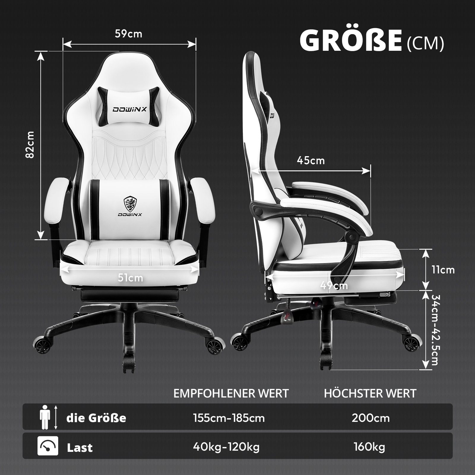 Dowinx Gaming-Stuhl Mit Federkissen, Massage-Lendenwirbelstütze Fußstütze, günstig online kaufen