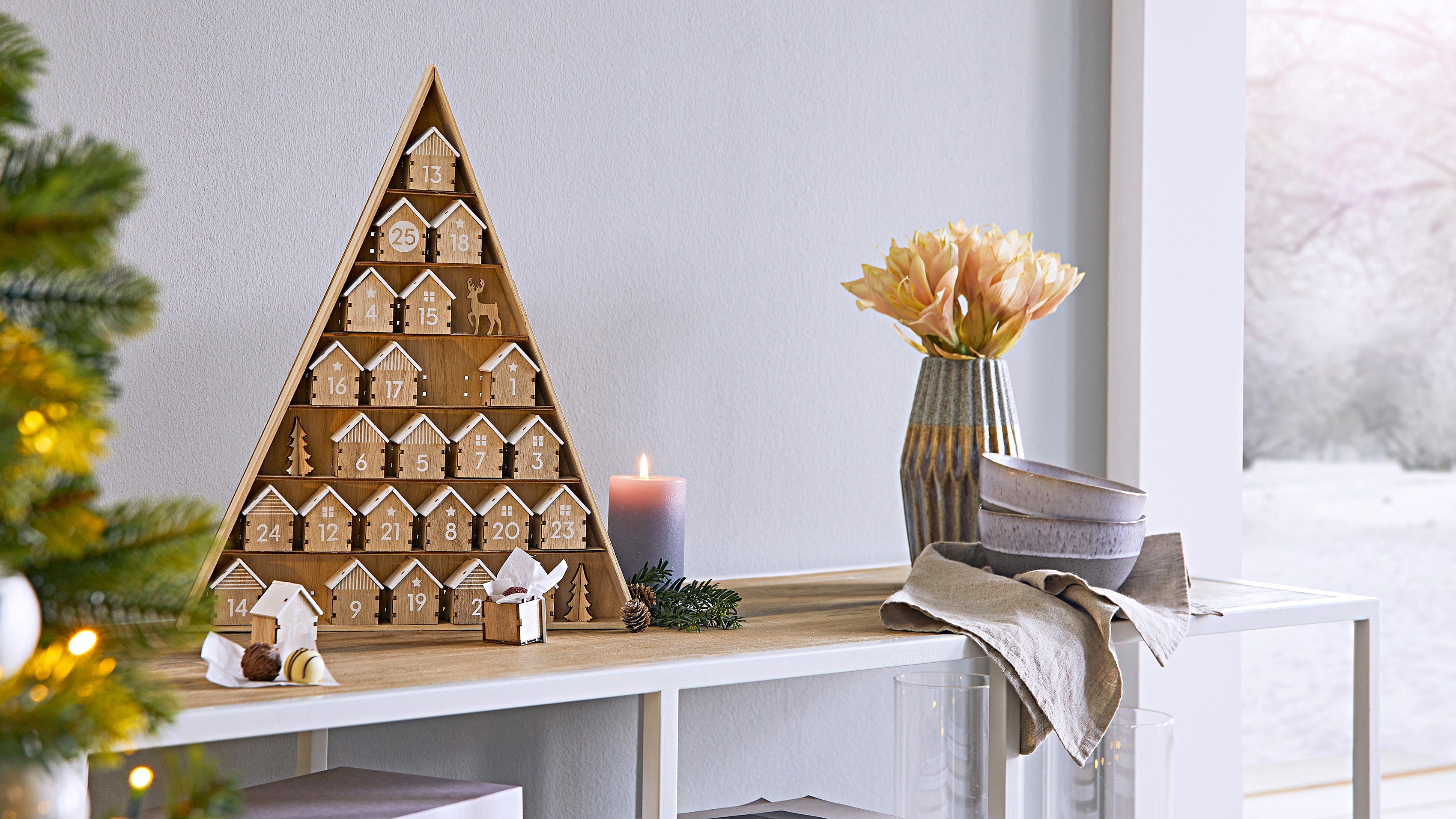 aus Holz, oder (24-tlg), Hängen zum Weihnachtsdeko befüllbarer Adventskalender Stellen Schneider