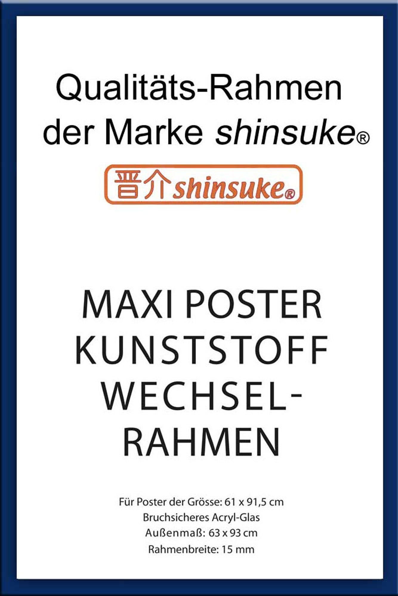 empireposter Rahmen Posterrahmen Wechselrahmen Shinsuke® Maxi-Poster Profil: 15mm Kunststoff 61x91,5cm, Farbe blau mit Acryl-Scheibe