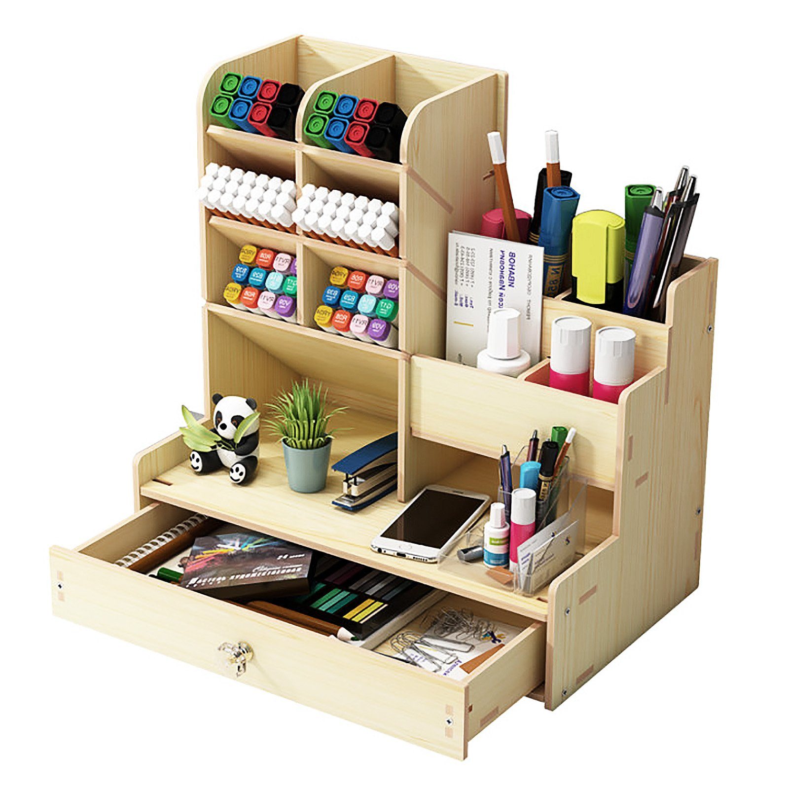 zggzerg Regal-Schreibtisch Große Aufbewahrungsbox für Schreibwaren mit Schubladen Weißer Ahorn