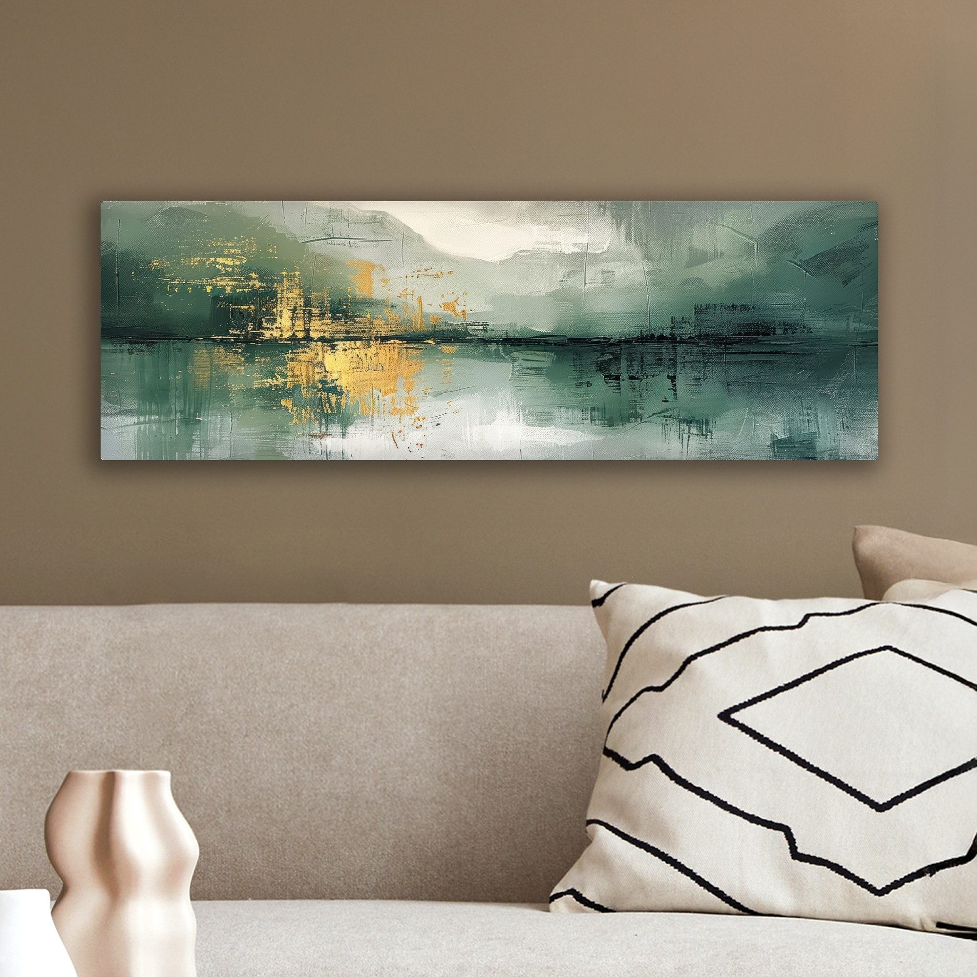 OneMillionCanvasses® Leinwandbild Panorama Grün - Modern - Abstrakt - Gold, Fotodruck (1 St), Wandbild, Deko Schlafzimmer Wohnzimmer Flur 60x20 cm – Bild 4 von 5